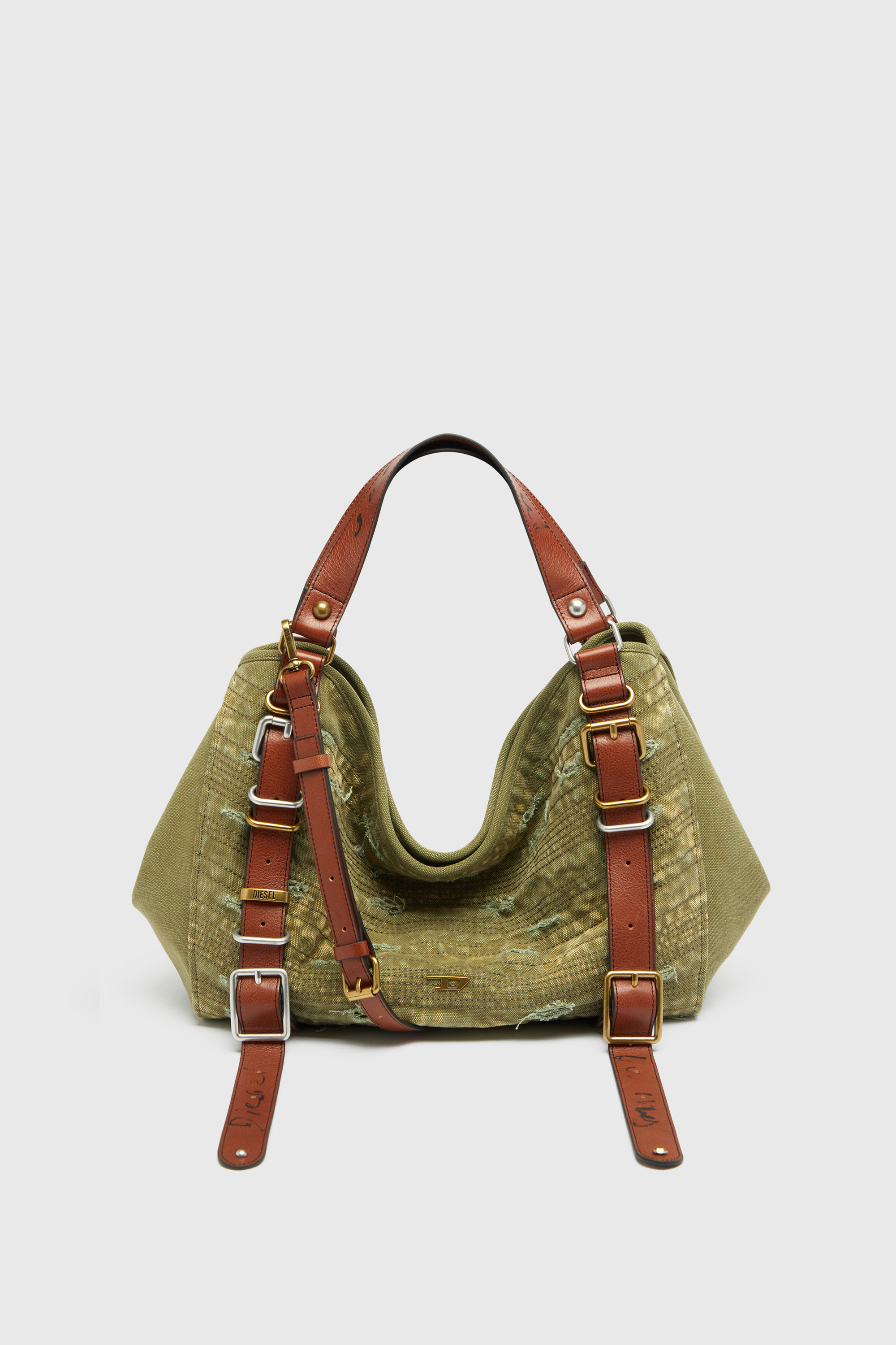 Diesel - D-ONE TOPHANDLE M, D-One-Sac medium &agrave; poign&eacute;e sup&eacute;rieure en toile vieillie Mixte in Vert - 2