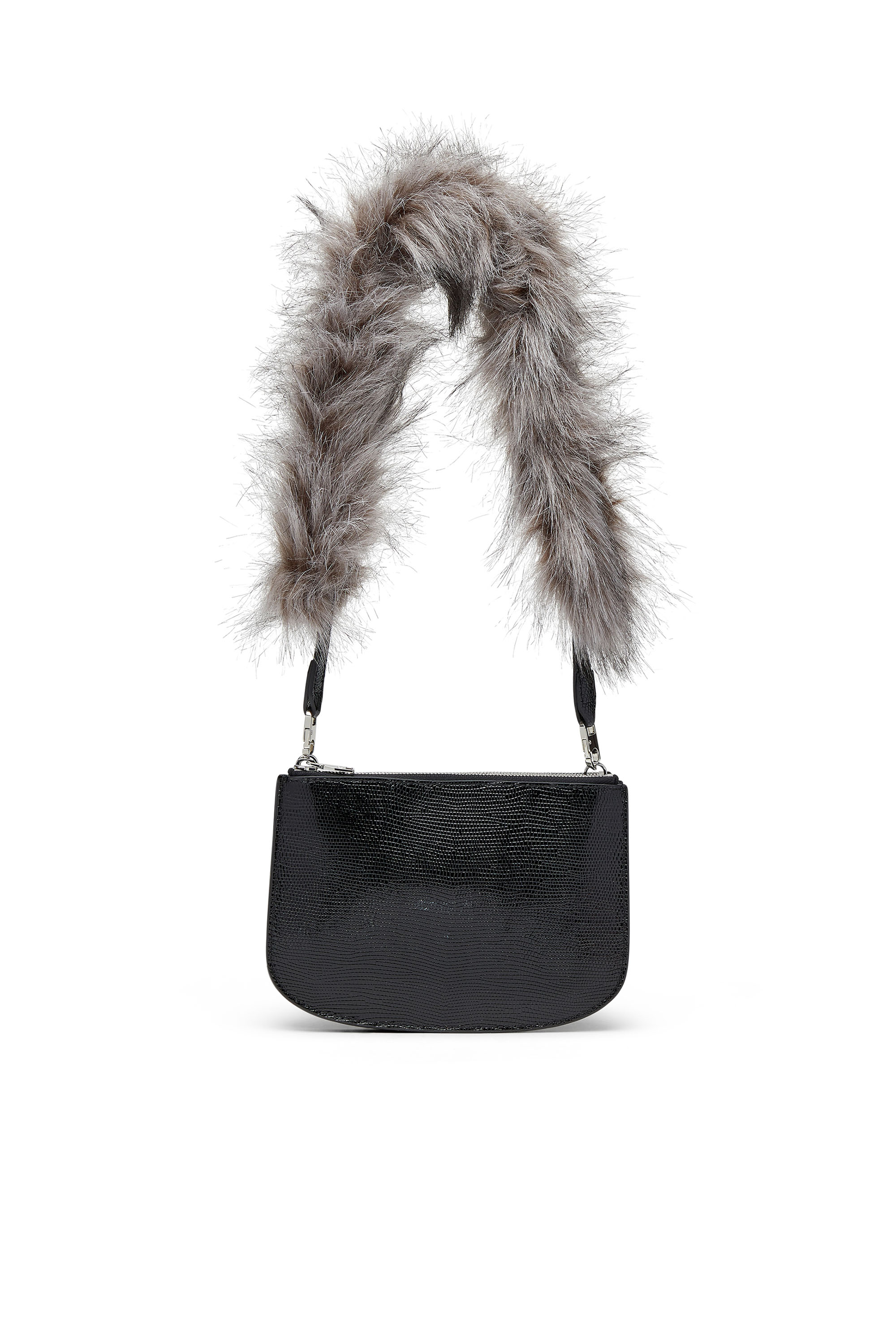 Diesel - 1DR TWIN, Damen Schultertasche mit Doppelbeutel aus geprägtem Leder in Schwarz - 3