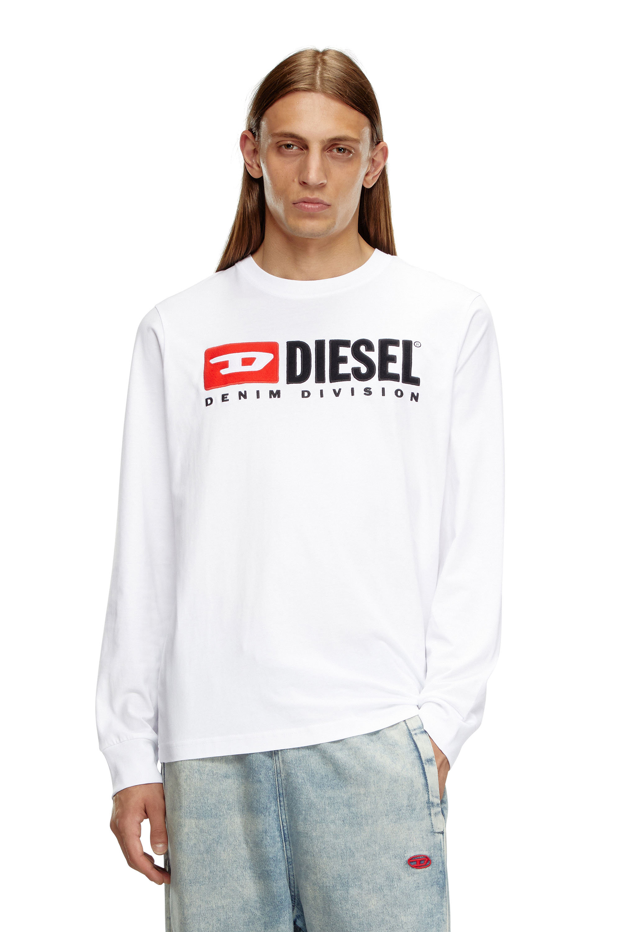 Diesel - T-JUST-LS-DIV, Homme T-shirt à manches longues avec broderie in Blanc - Image 1