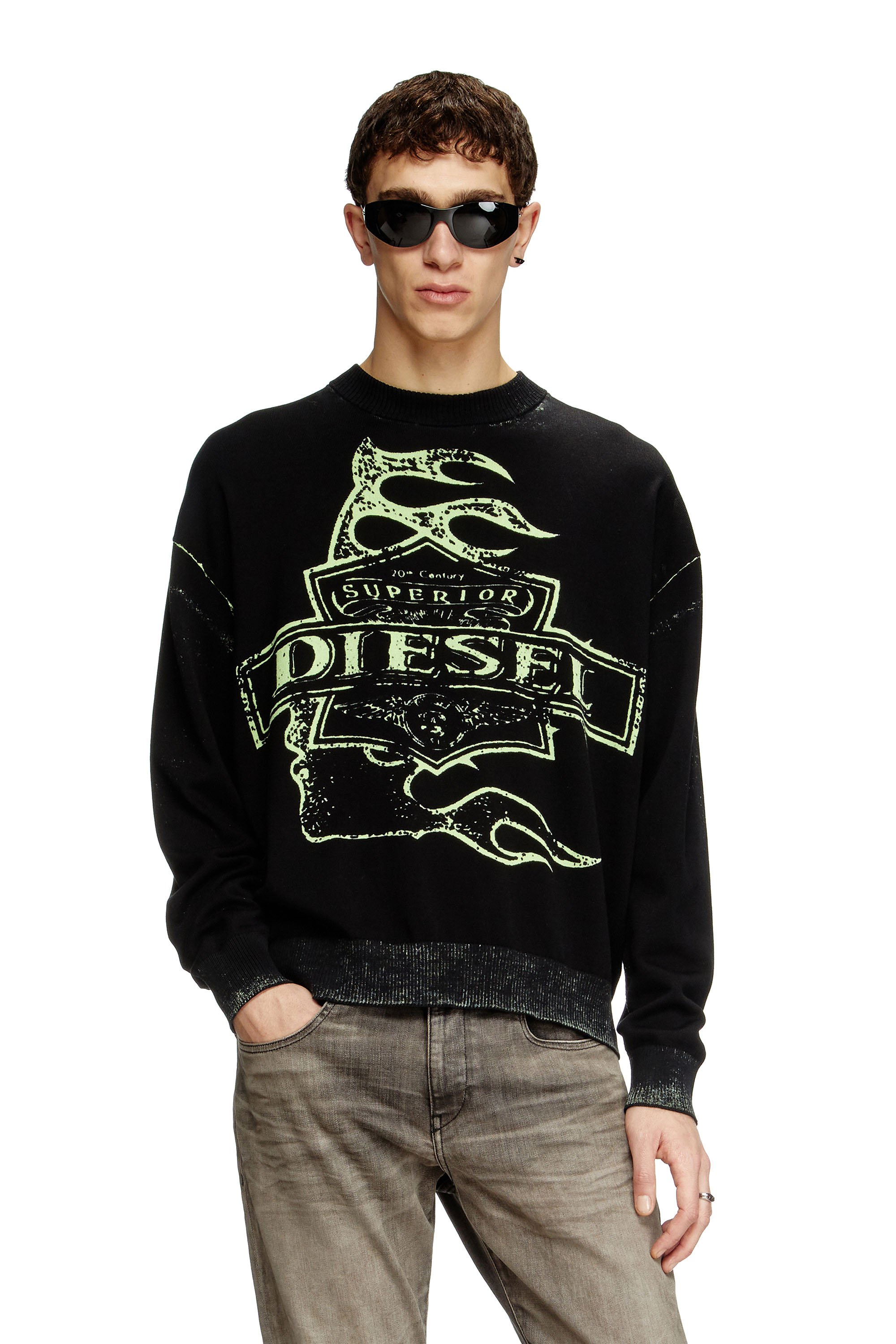 Diesel - K-BELEZ, Pull à logo imprimé inversé Homme in Noir - 1