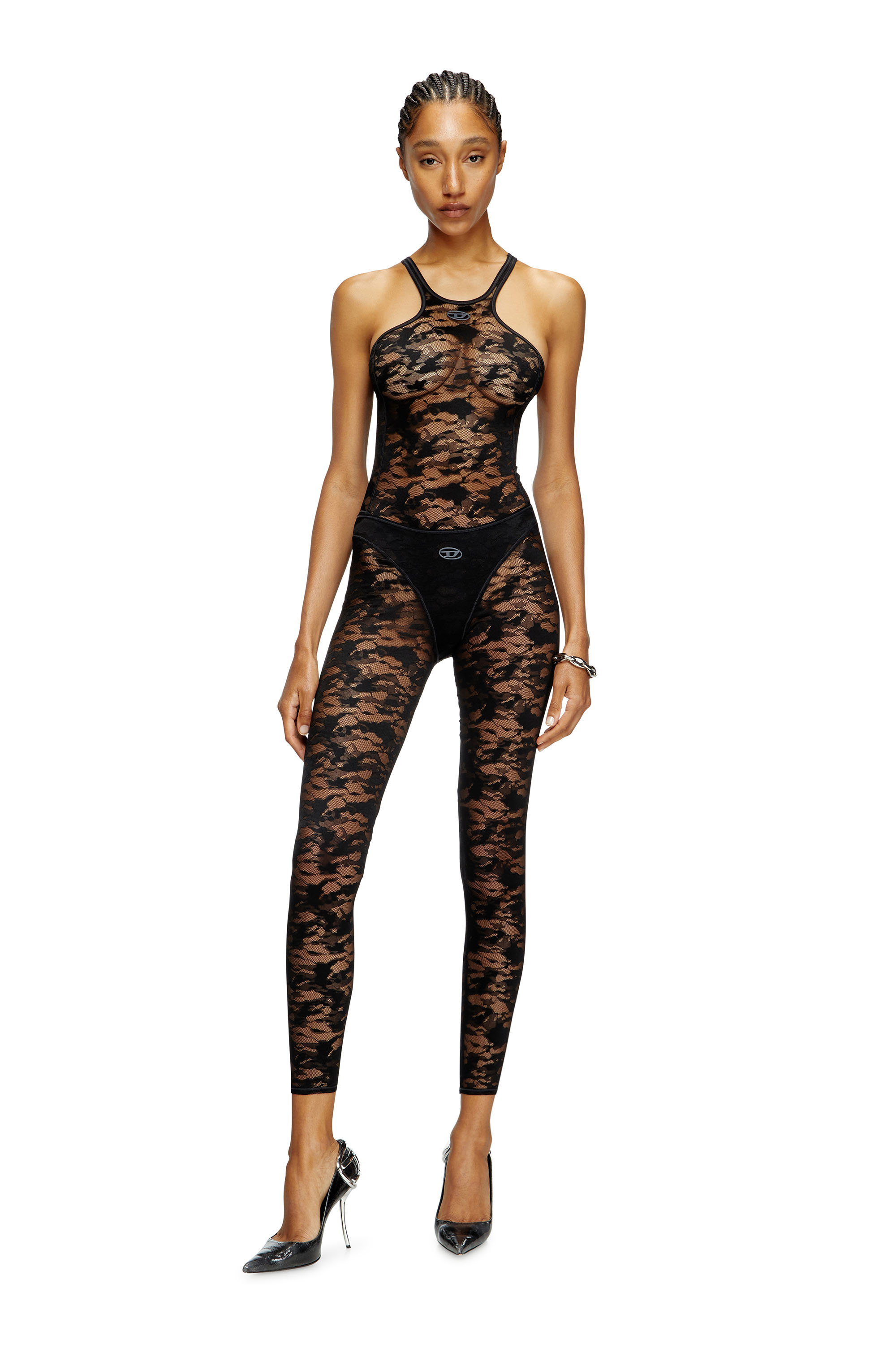 Diesel - CLAIRE-UTLT, Damen Leggings mit Camouflage-Spitze in Schwarz - 1