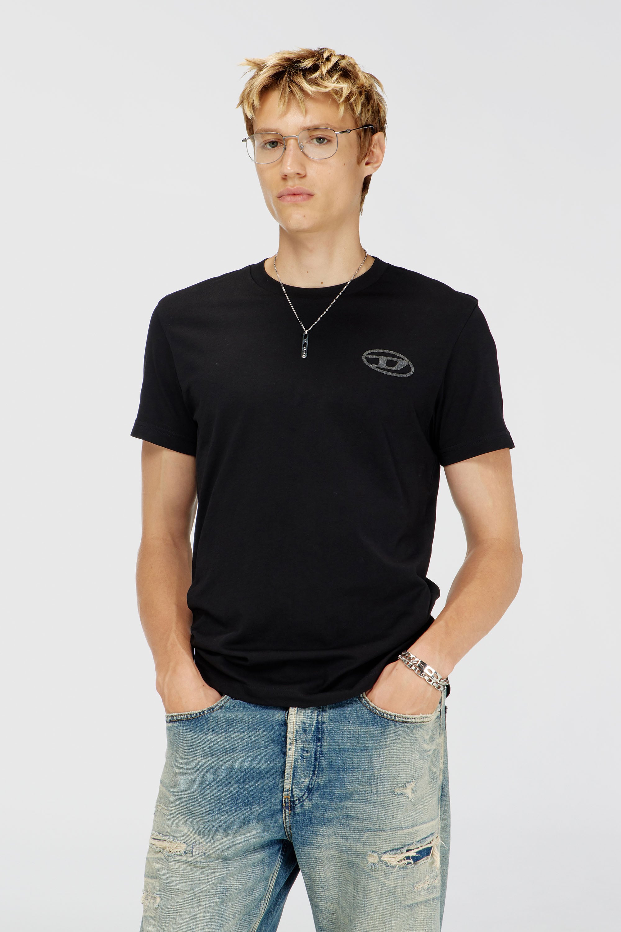 Diesel - T-DIEGO-T92, T-shirt in cotone con logo Oval D Uomo in Nero - 1