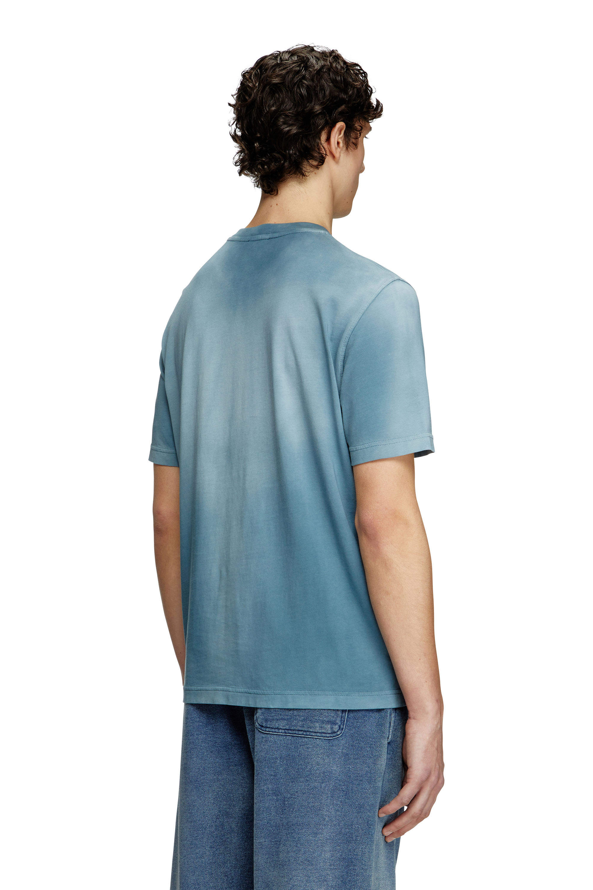 Diesel - T-ADJUST-R15, T-shirt délavé avec micro-logo brodé Homme in Bleu - 4