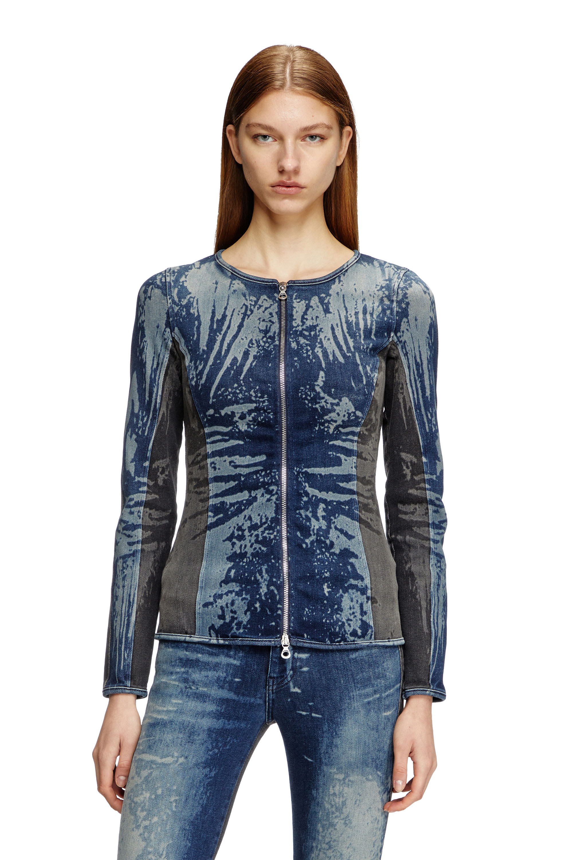 Diesel - DE-GARY-S, Woman's Zipped top in bicolour denim in Dark Blue - 3
