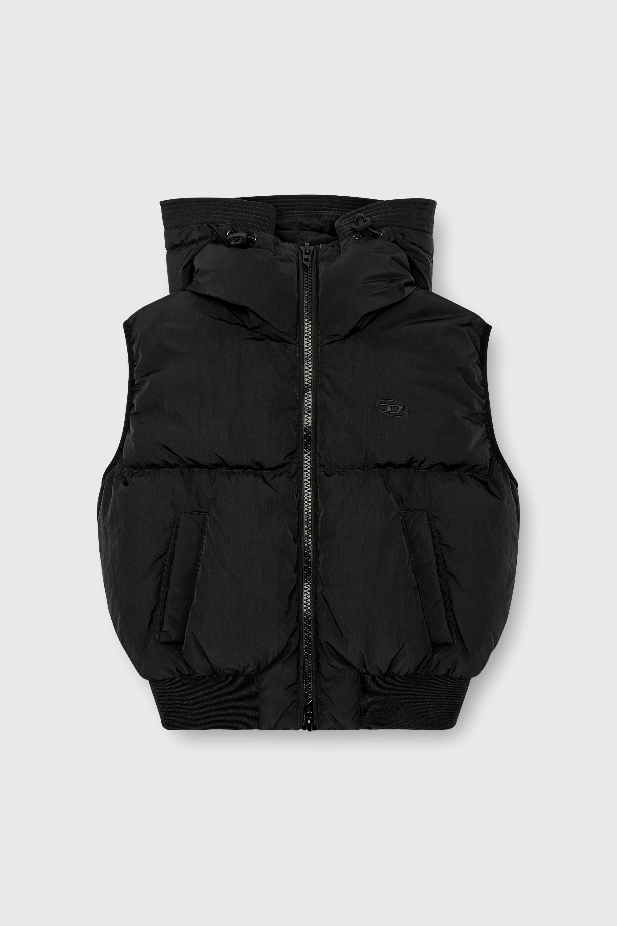 Diesel - W-PEYT-SSL-NEW-P1, Gilet sans manches &agrave; capuche en nylon froiss&eacute; Femme in Noir - 2