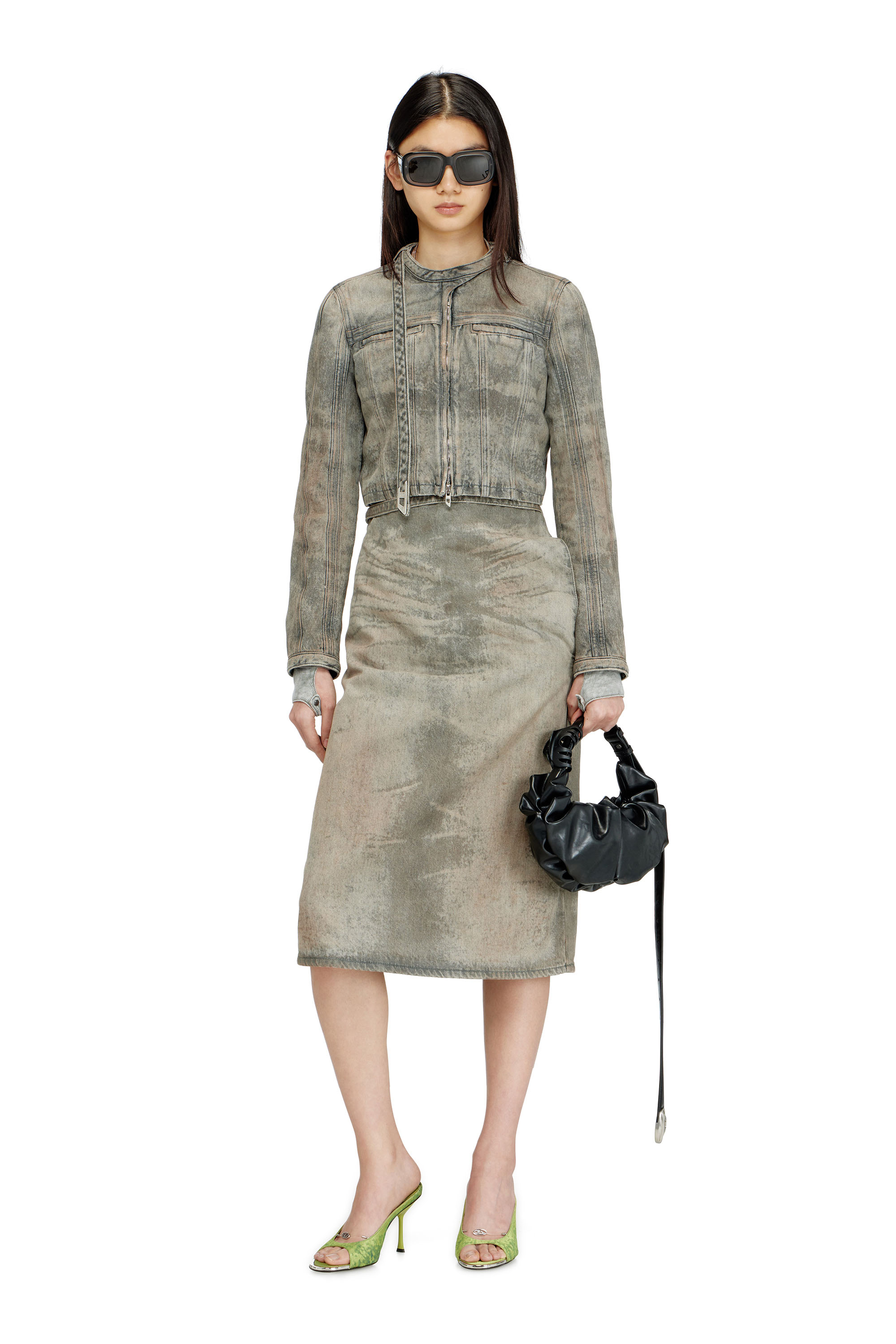 Diesel - DE-MORIKA-FSI, Gonna midi in satin denim di cotone e canapa Donna in Grigio - 2