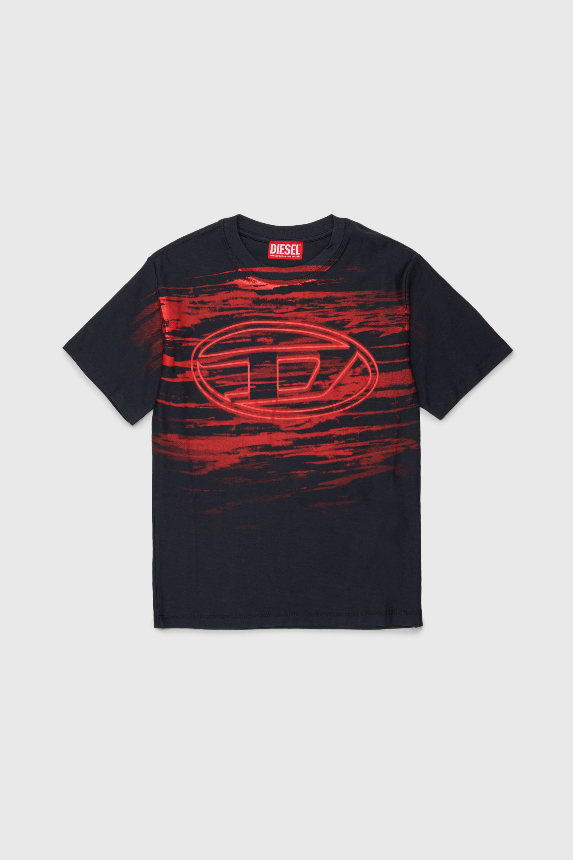 Diesel - TFRIT OVER, T-shirt avec logo Oval D et effet chin&eacute; Homme in Noir - 1