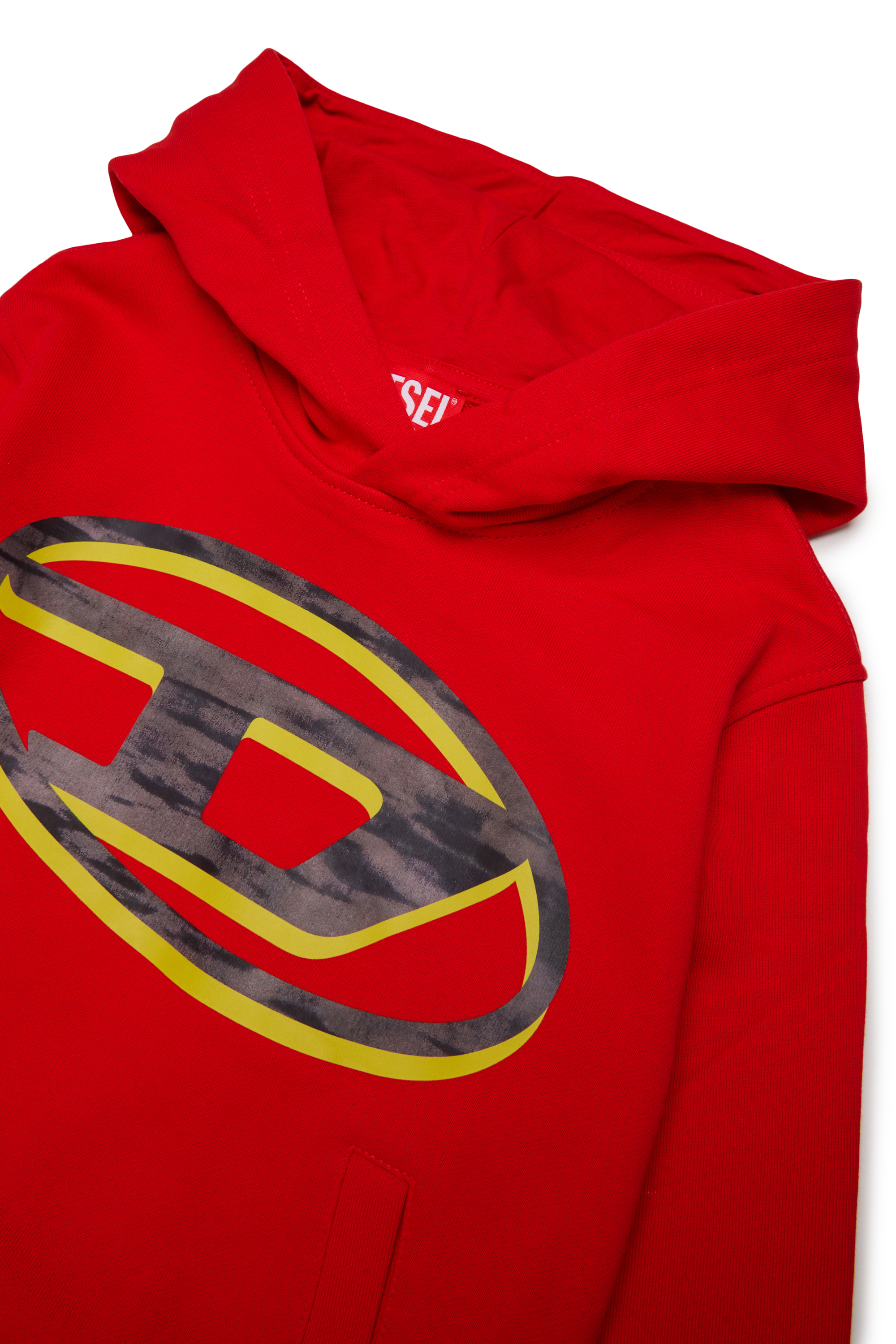 Diesel - SVELLYHOOD OVER, Hoodie con stampa Oval D bicolore Uomo in Rosso - 3