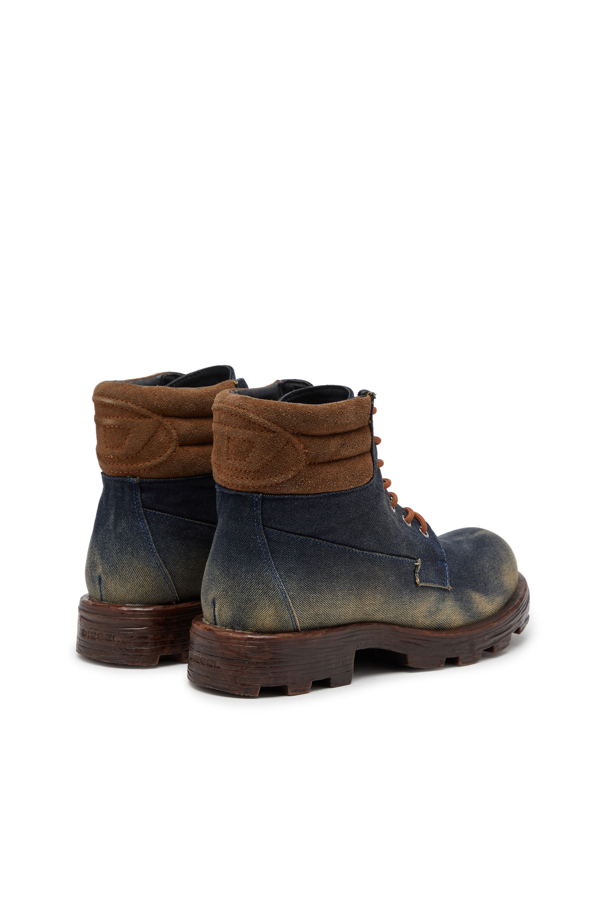 Diesel - D-HAMMER LACE UP, D-Hammer-Bottes de combat en denim et suède Homme in Bleu - 3