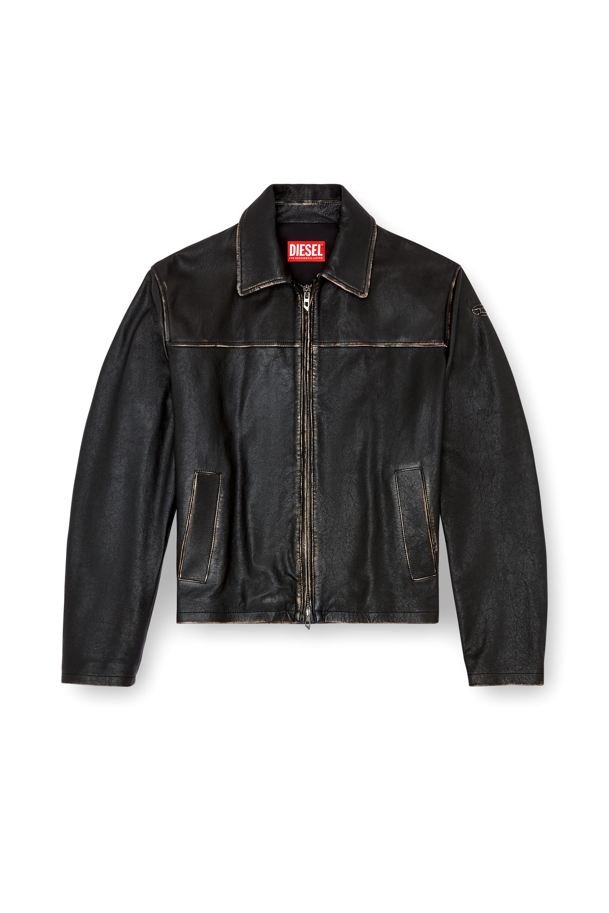 Diesel - L-BLIXIA, Man Distressed leather jacket in Black - Image 3