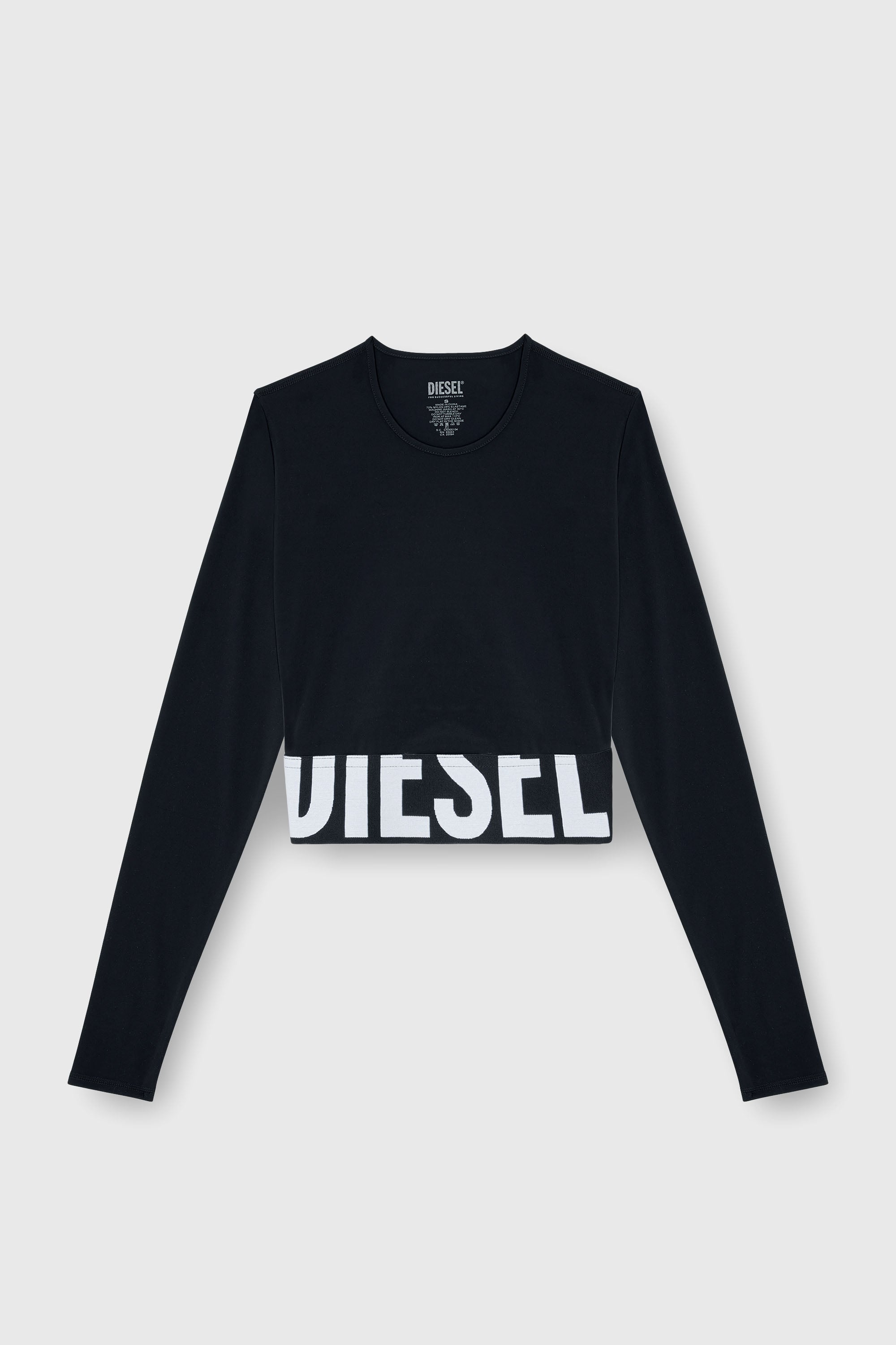 Diesel - MELISSA-D-POP, Crop top in microfibra con logo tagliato Donna in Nero - 2