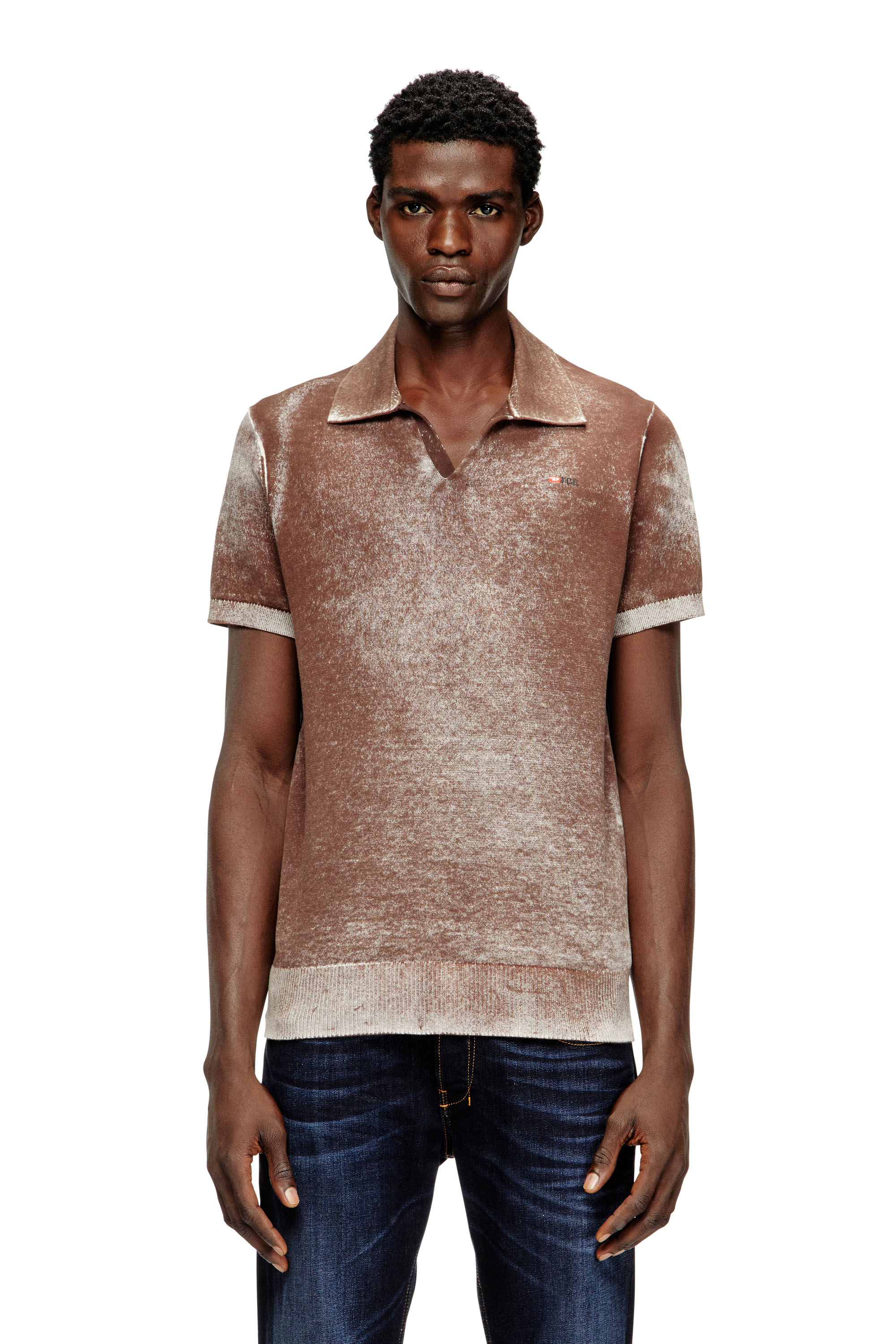 Diesel - K-LAWRIE, Polo in maglia con stampa interna sfumata Uomo in Marrone - 1