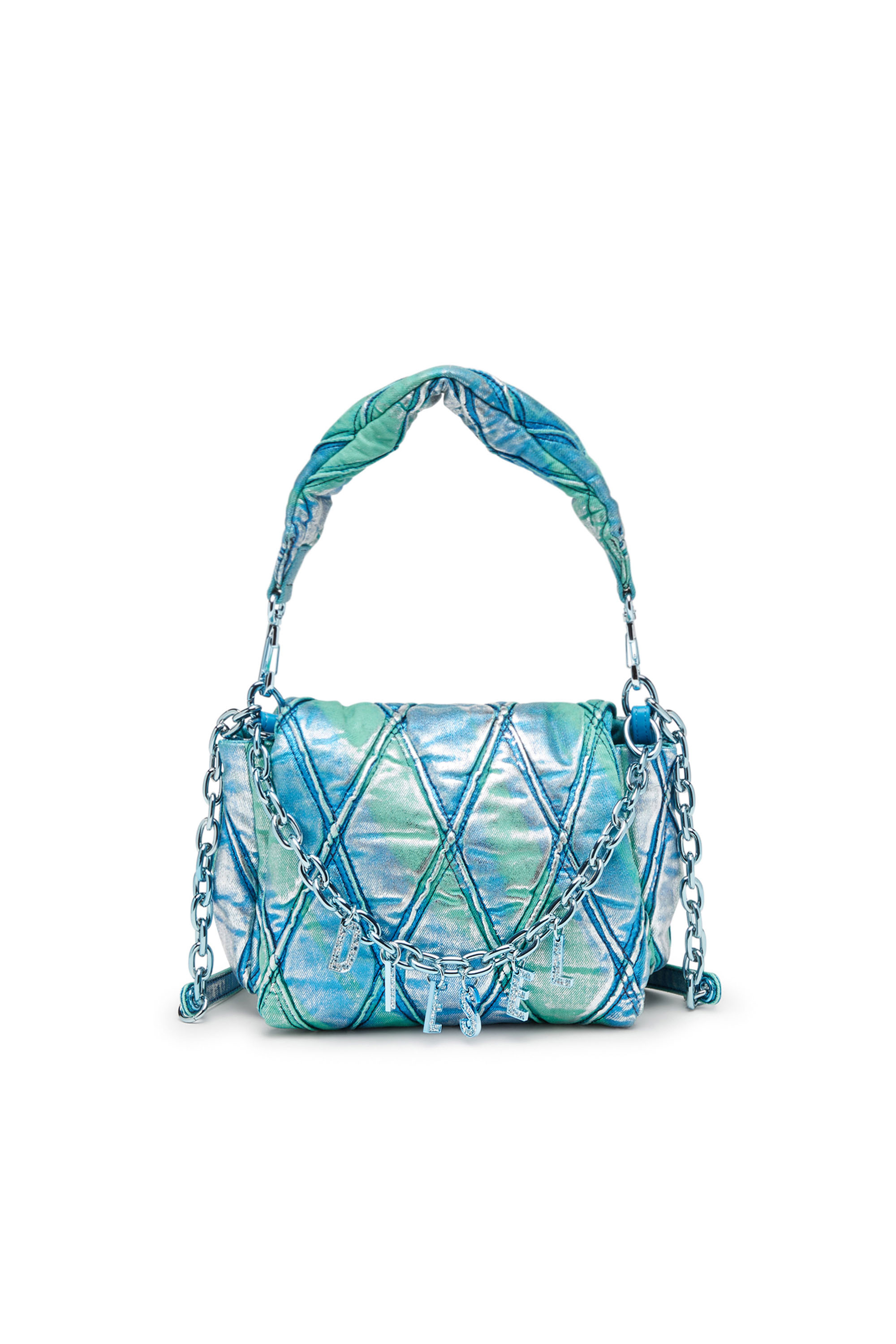 Diesel - CHARM-D SHOULDER S, Donna Charm-D S-Borsa piccola in denim trapuntato dai colori pop in Blu - Image 1