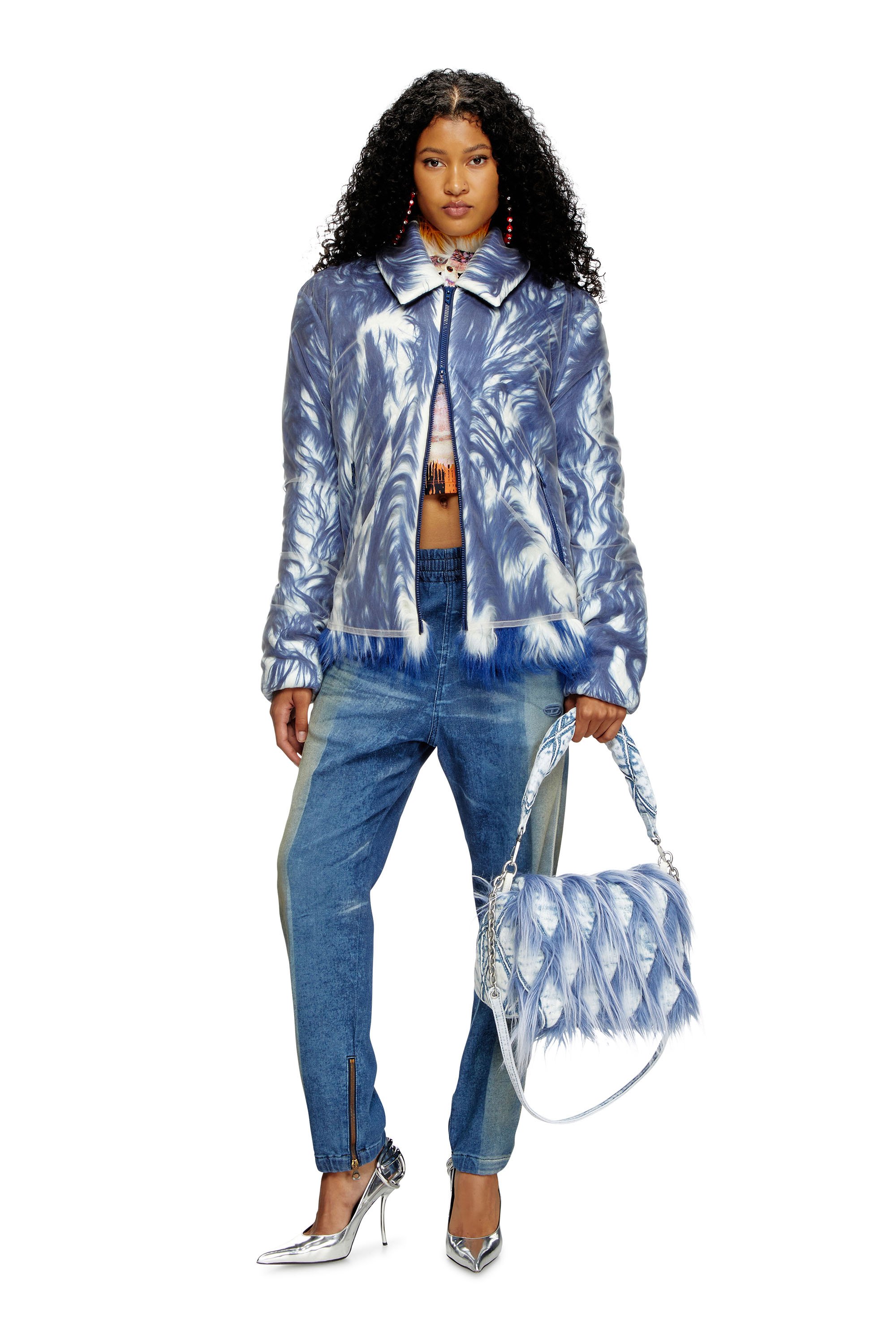 Diesel - CHARM-D SHOULDER M, Charm-D M-Sac à bandoulière en denim et fausse fourrure Femme in Bleu - 6