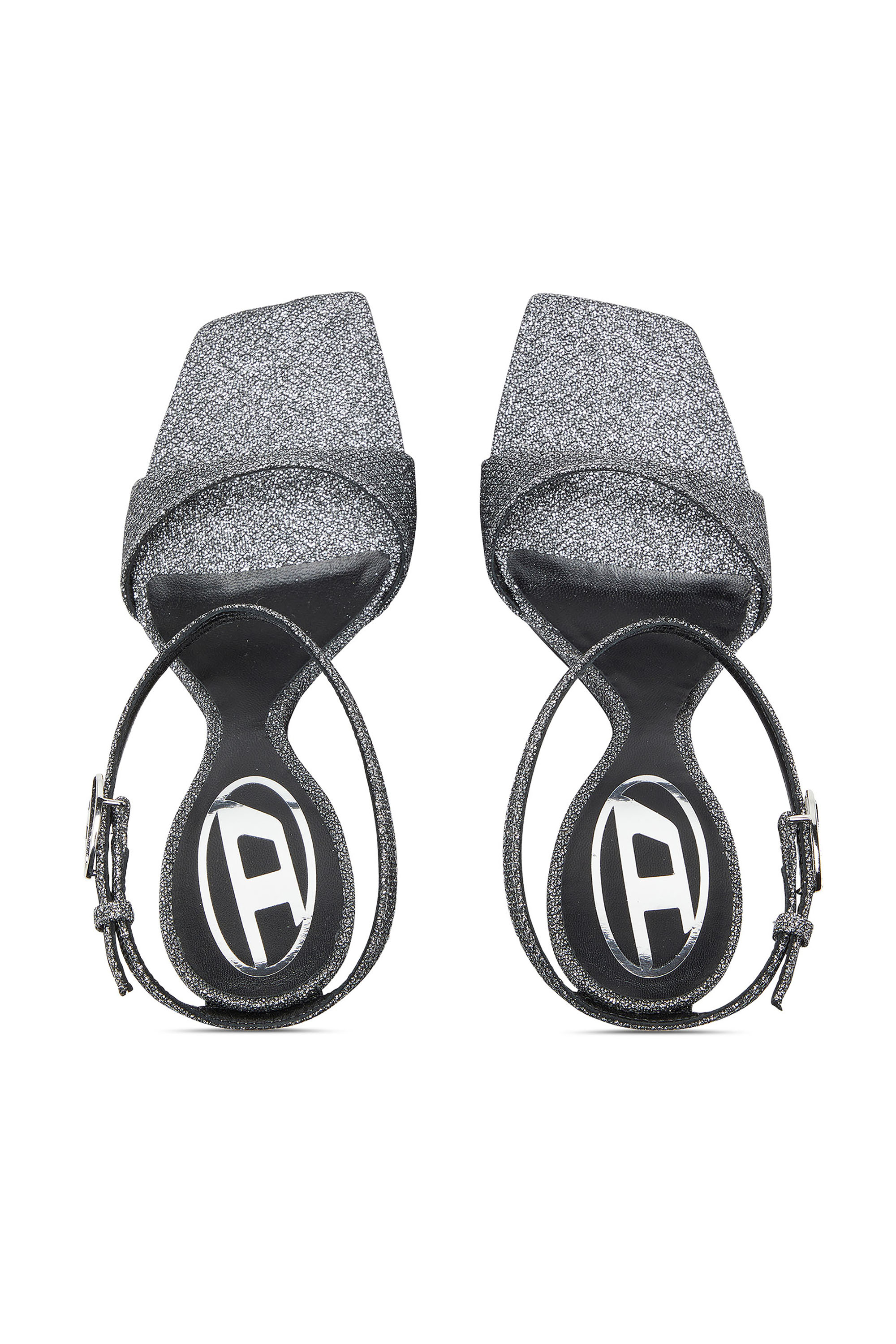 Diesel - D-AMBER SANDAL WEDGE, D-Amber -Sandales &agrave; talon compens&eacute; en tissu Lurex Femme in Gris argent&eacute; - 4