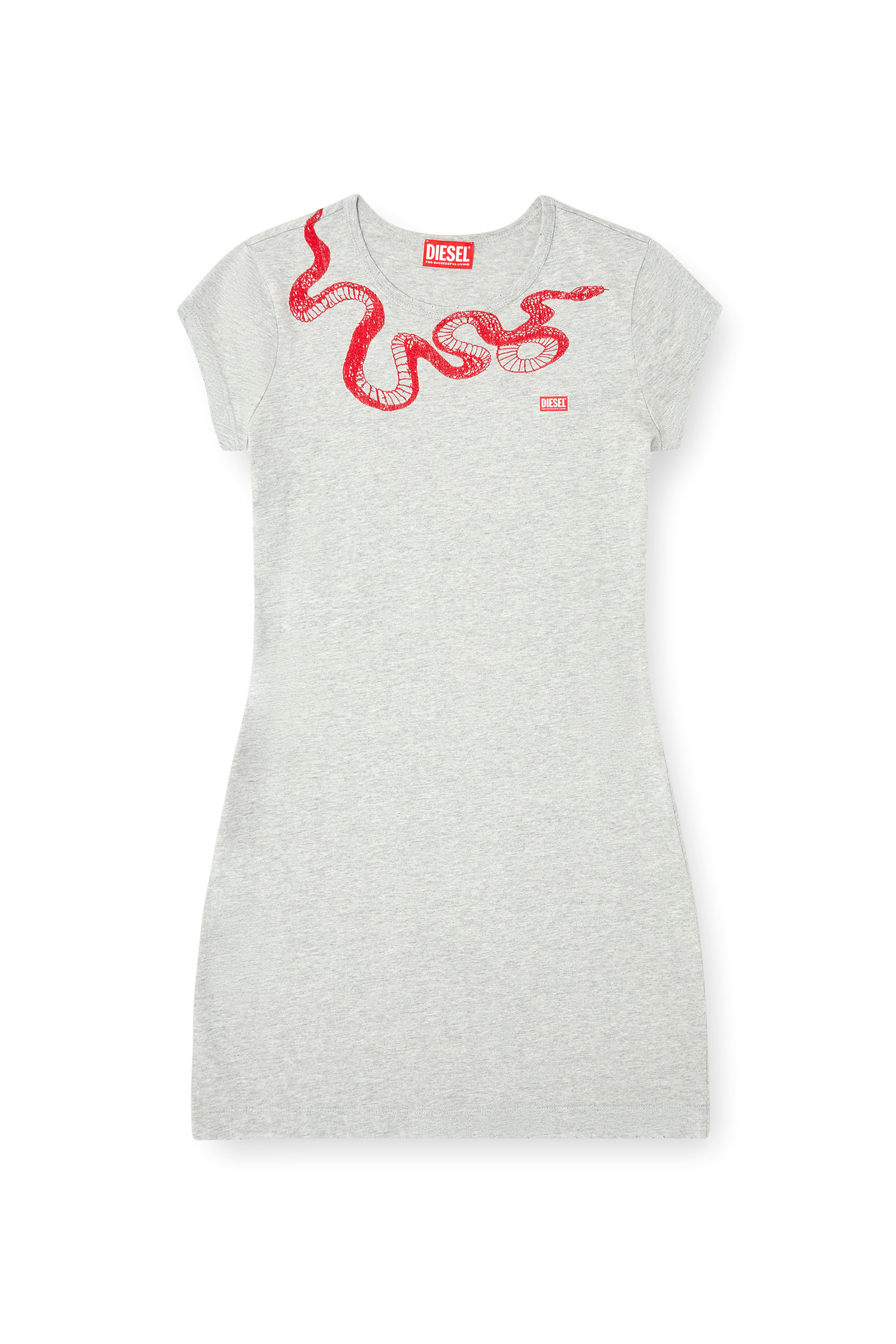 Diesel - CL-D-ANGIEL-MEL-SNAKE, Robe t-shirt courte avec broderie serpent Femme in Gris - 1