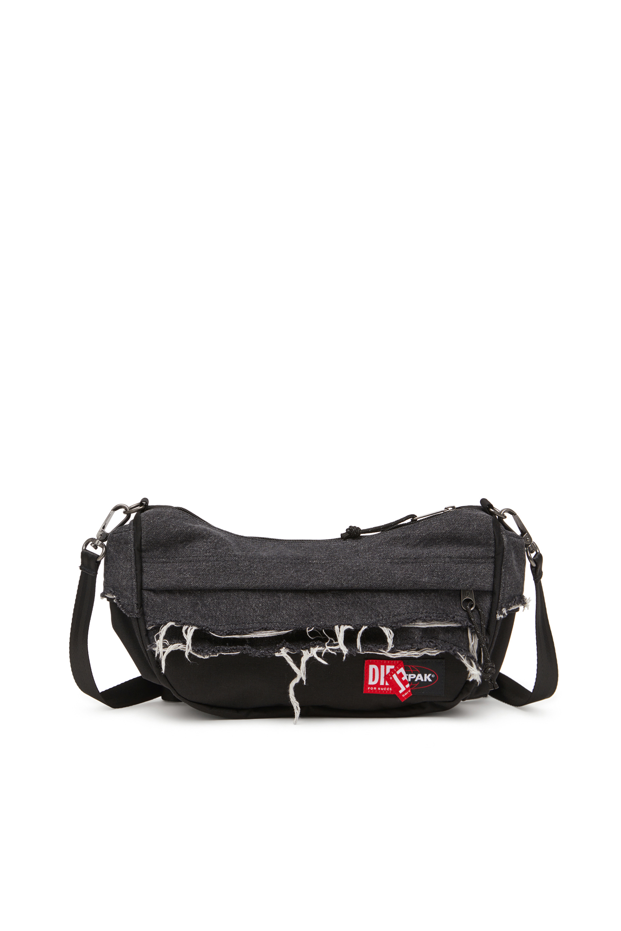 Diesel - DIESEL SHOULDER BAG, Borsa da spalla in denim distressed e CORDURA® Unisex in Nero - 1