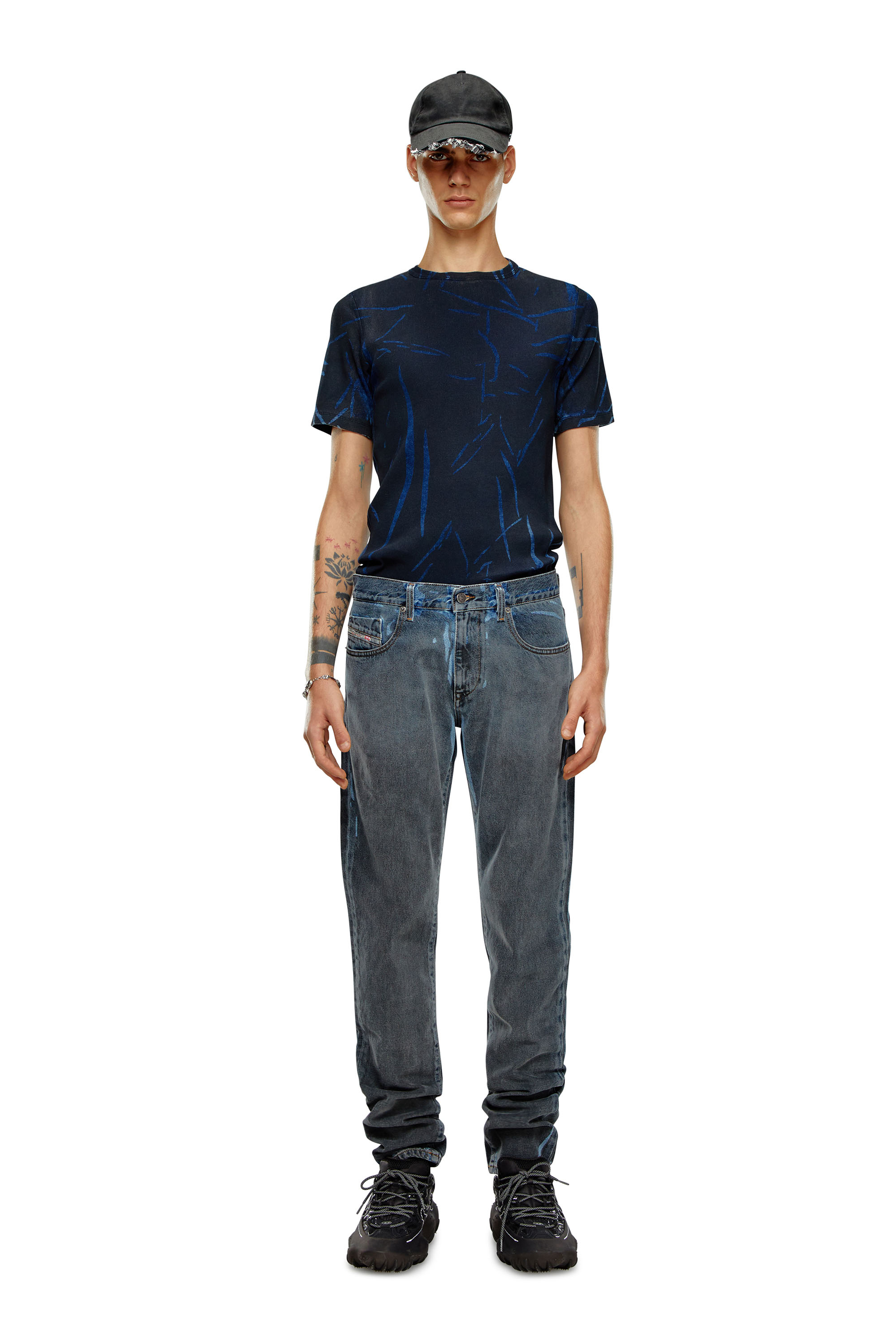 Diesel - DTO-D-RIBBER, Man T-shirt with crease-effect print in Blue - Image 2