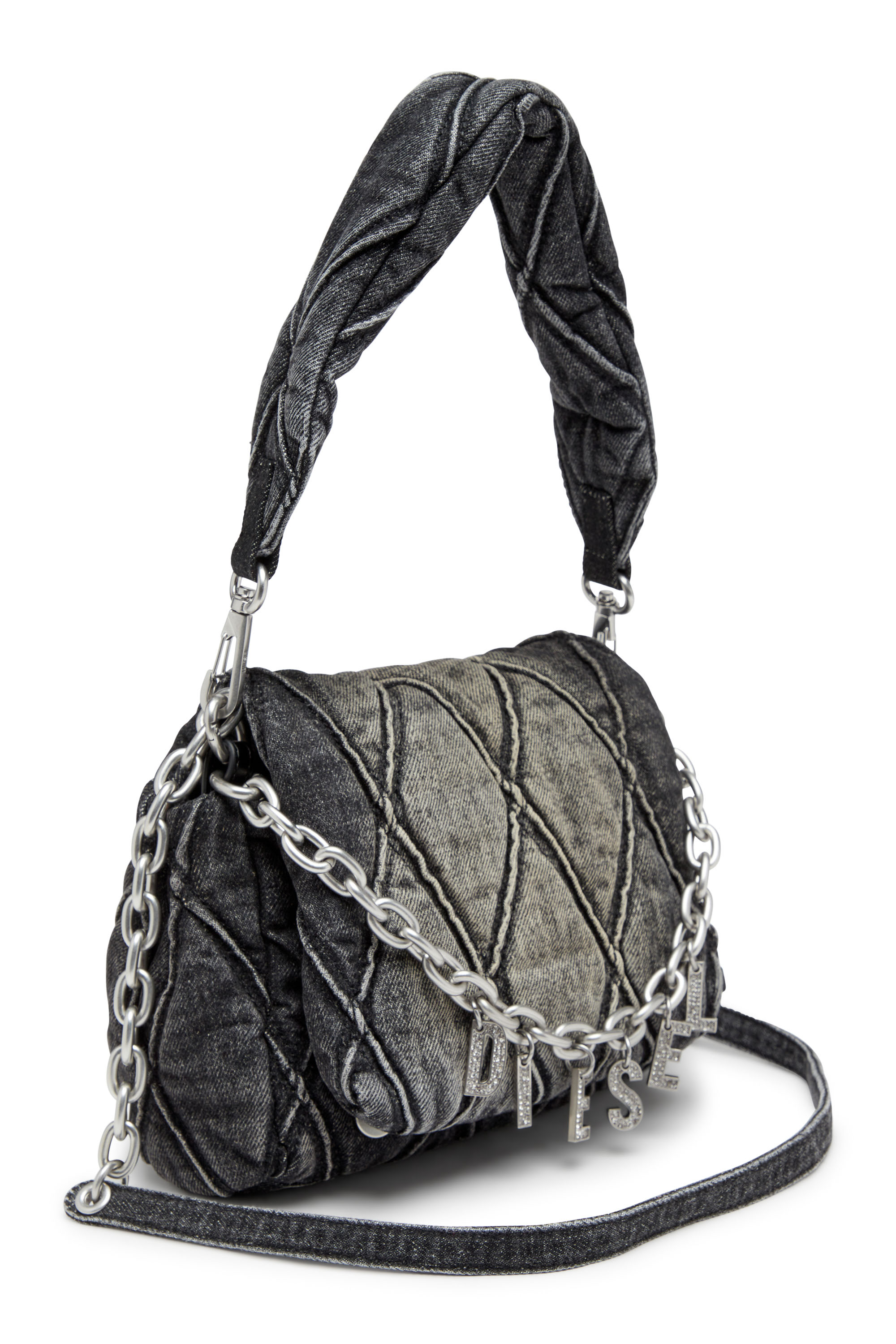 Diesel - CHARM-D SHOULDER S, Damen Charm-D S-Kleine Schultertasche aus Steppdenim in Schwarz - 5