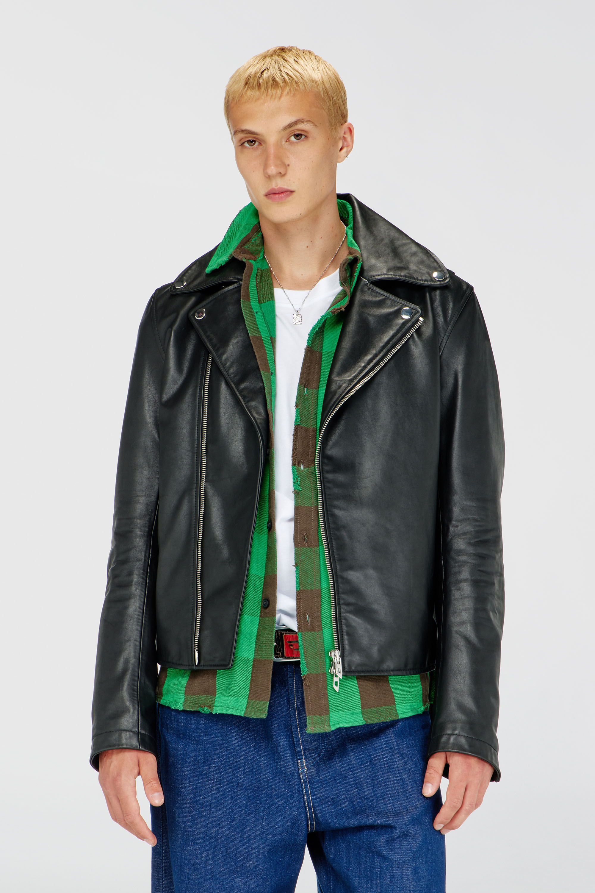Diesel - L-EO-WRD, Man's Biker jacket in waxed leather in Black - 1