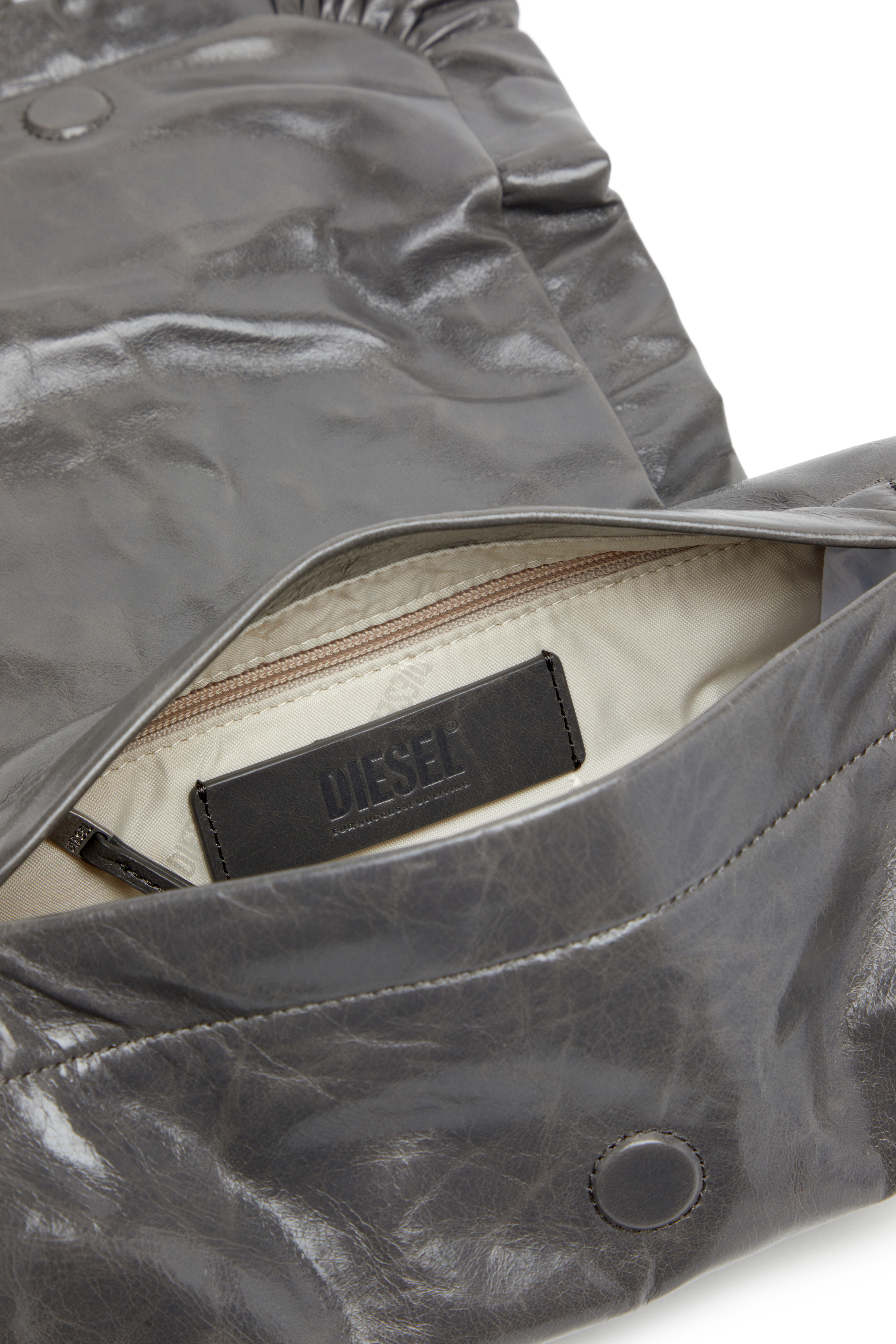 Diesel - SCRUNCH-D SHOULDER S, Scrunch-D S-Borsa a spalla in pelle arricciata Donna in Grigio - 3