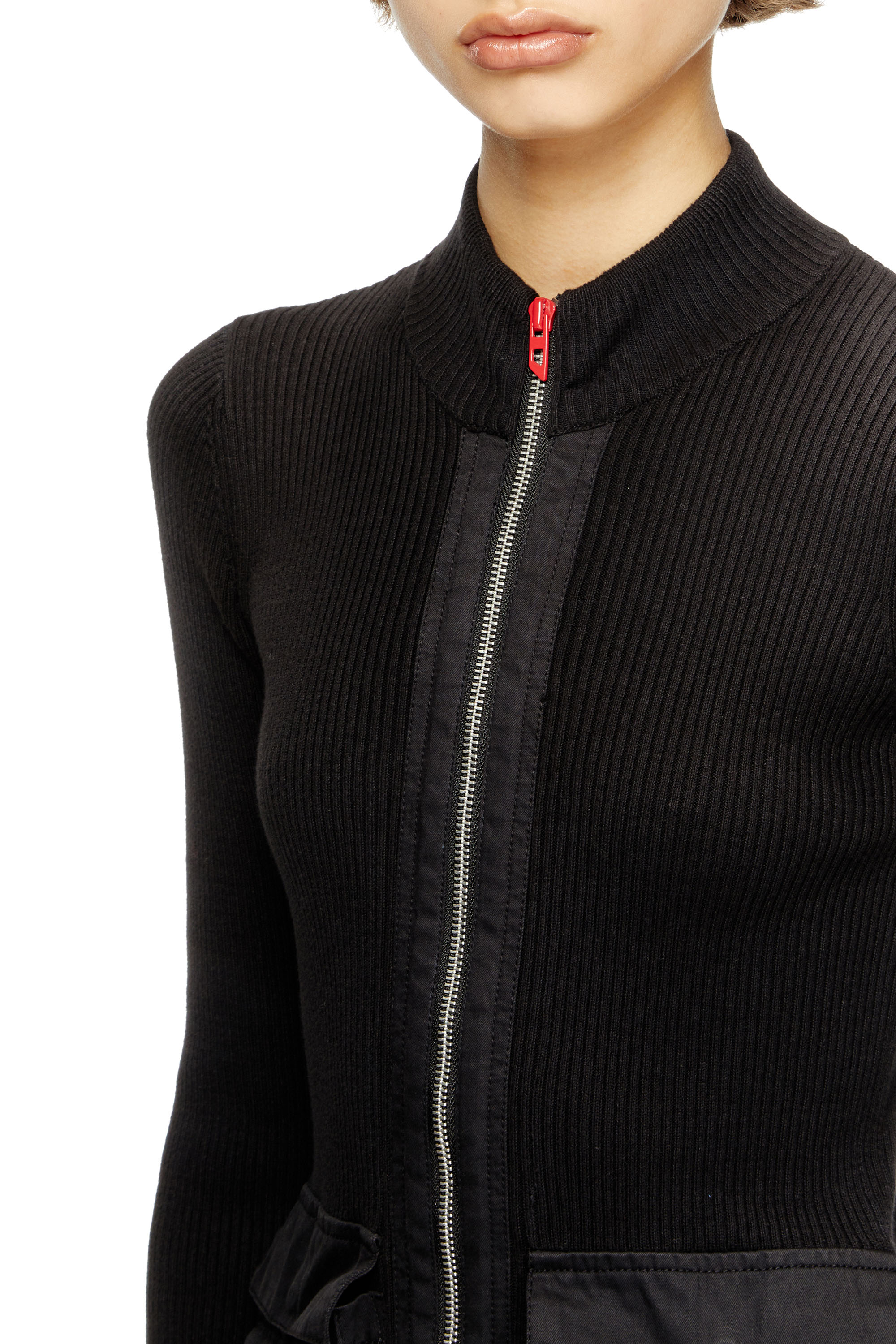 Diesel - M-MELISSA, Damen Geripptes Cardigan mit Cargotaschen in Schwarz - 4