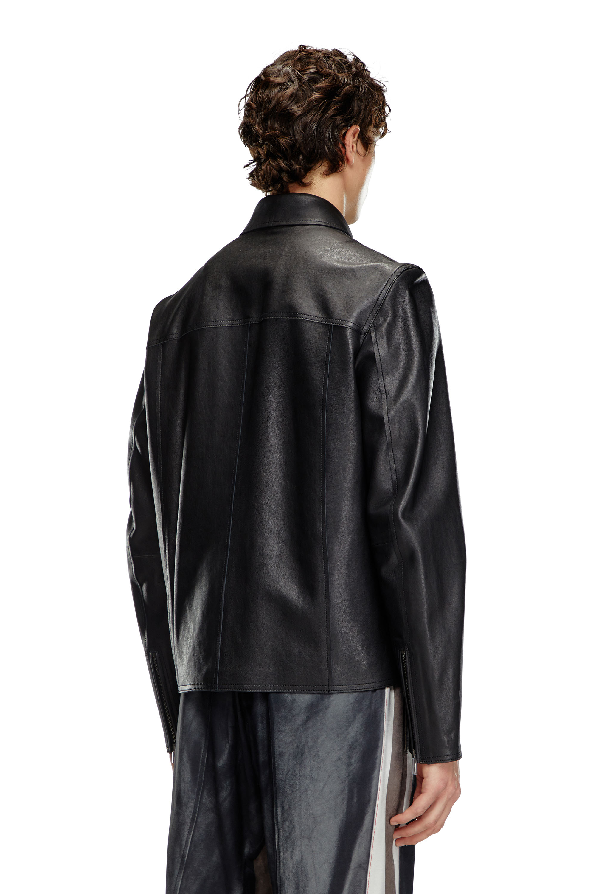 Diesel - L-KORN-A, Herren Jacke aus Leder mit Oval D-Prägung in Schwarz - 4