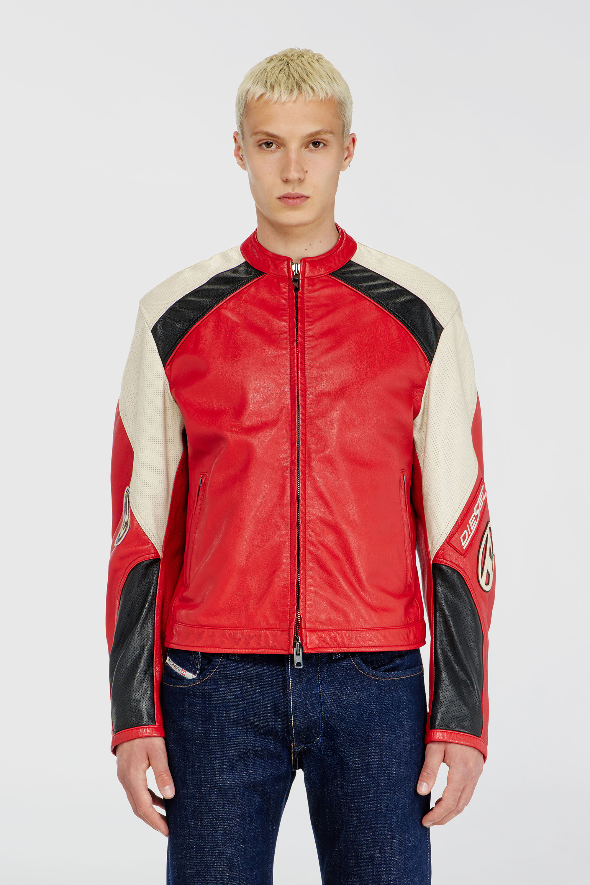 Diesel - L-AHTI, Veste biker en cuir perfor&eacute; bicolore Homme in Polychrome - 3