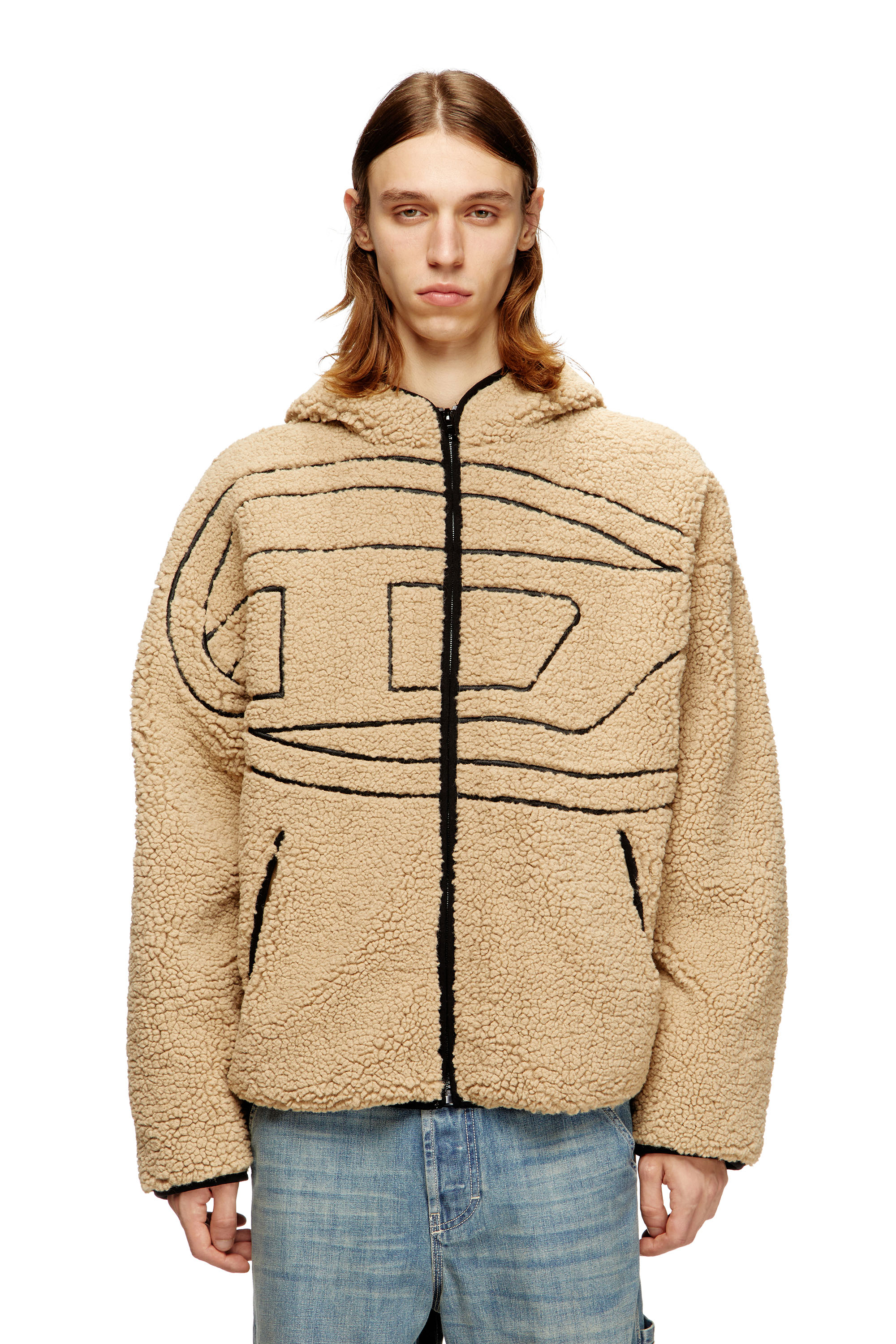 Diesel - S-ZAT, Felpa teddy con cappuccio Uomo in Beige - 1