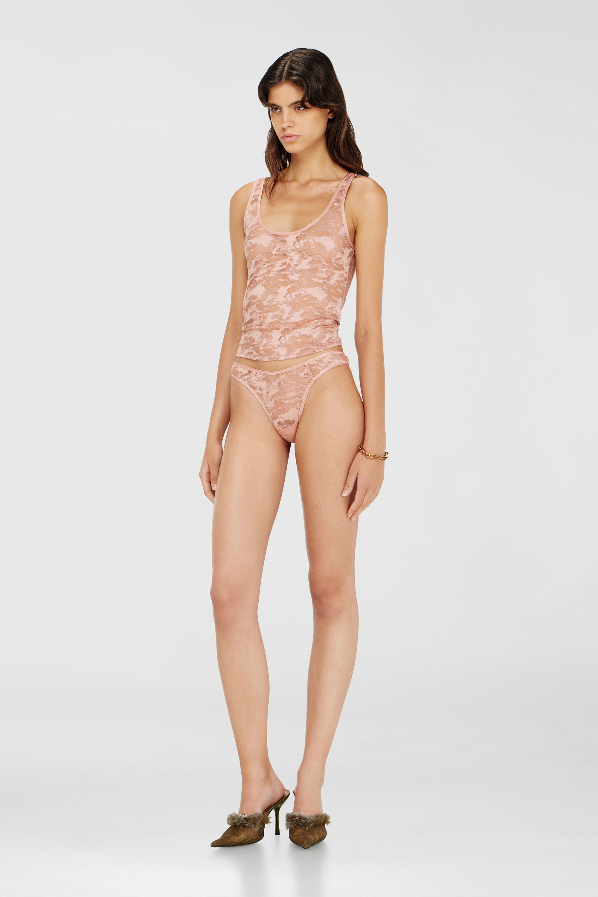 Diesel - MICRO-PUNCHY-UTLT, Perizoma in pizzo di nylon con Oval D Donna in Rosa - 1