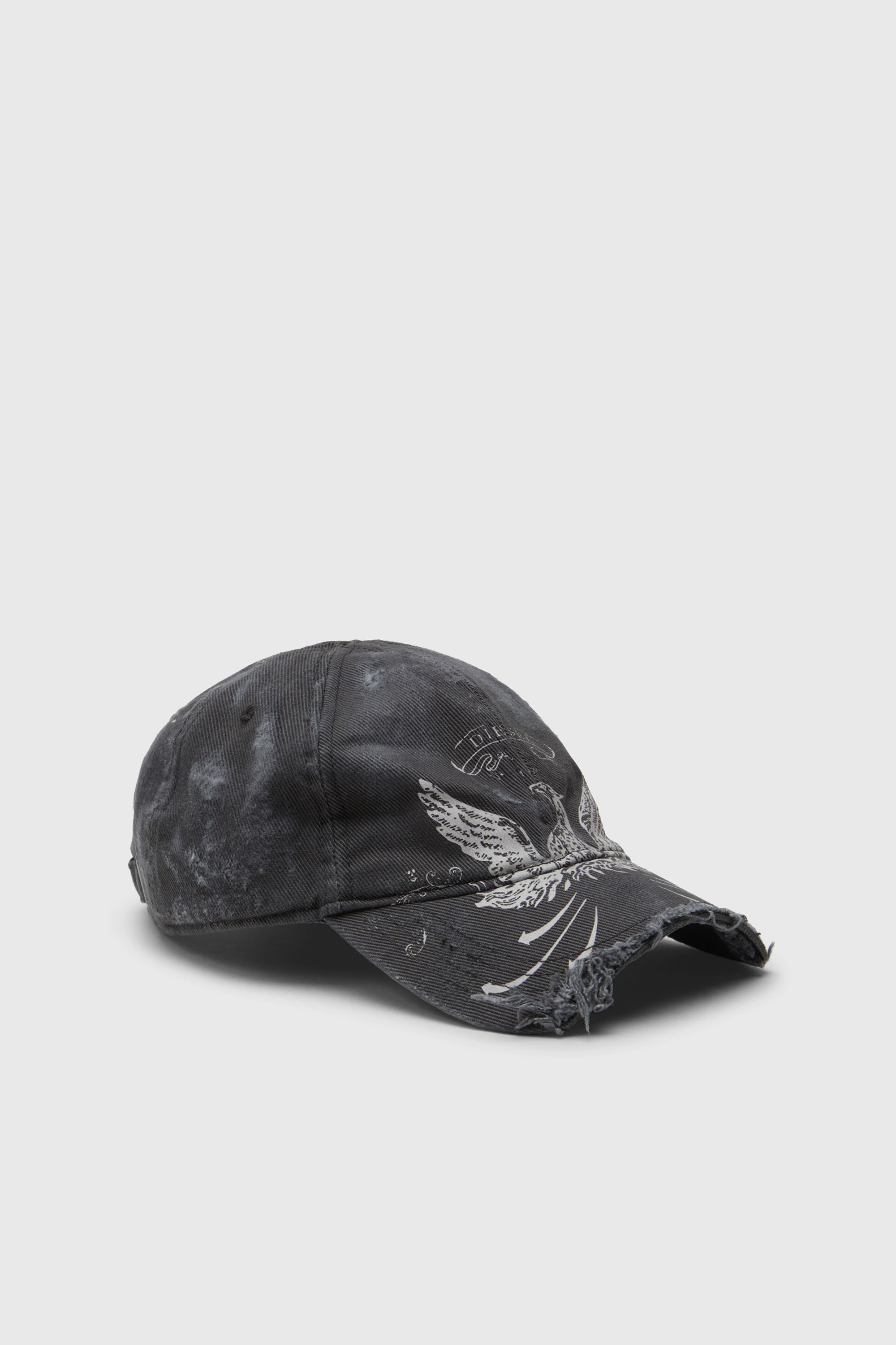 Diesel - C-FENIX, Casquette de baseball effet vieilli avec imprim&eacute; du ph&eacute;nix Homme in Noir - 1