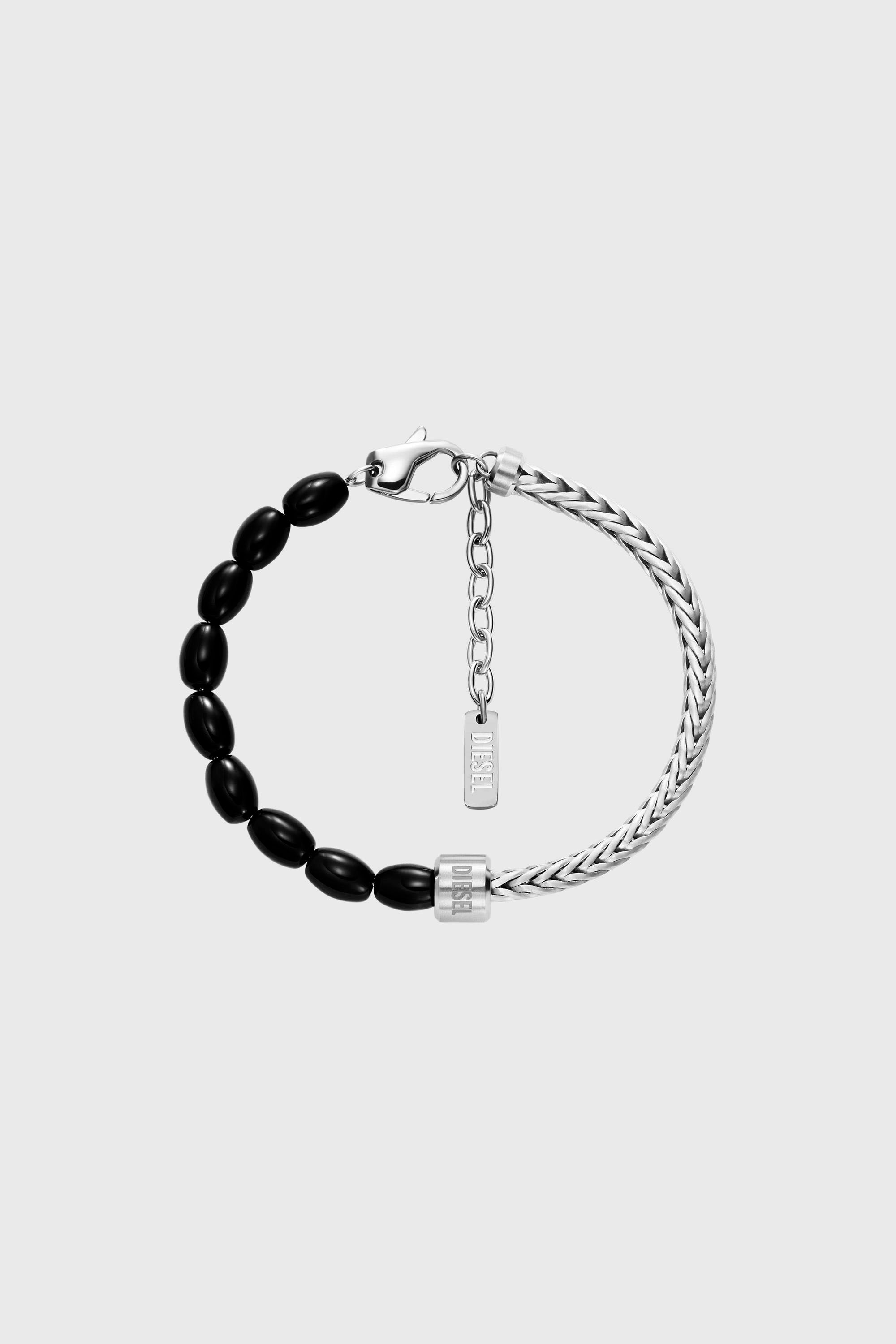 Diesel - DX1714040, Bracelet en perles d&rsquo;agate noire Mixte in Gris argent&eacute; - 1