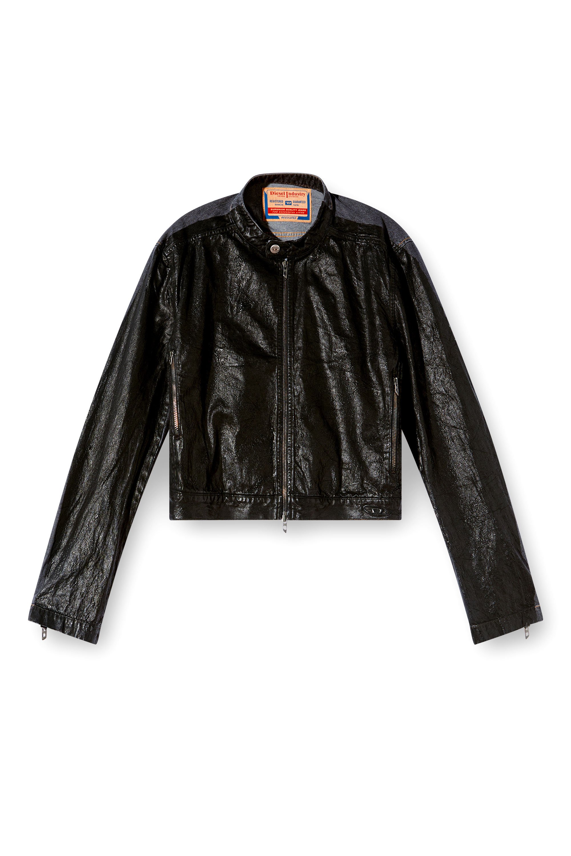 Diesel - D-GLORY-DD, Unisex Motorradjacke aus Denim mit beschichteter Vorderseite in Schwarz - 4