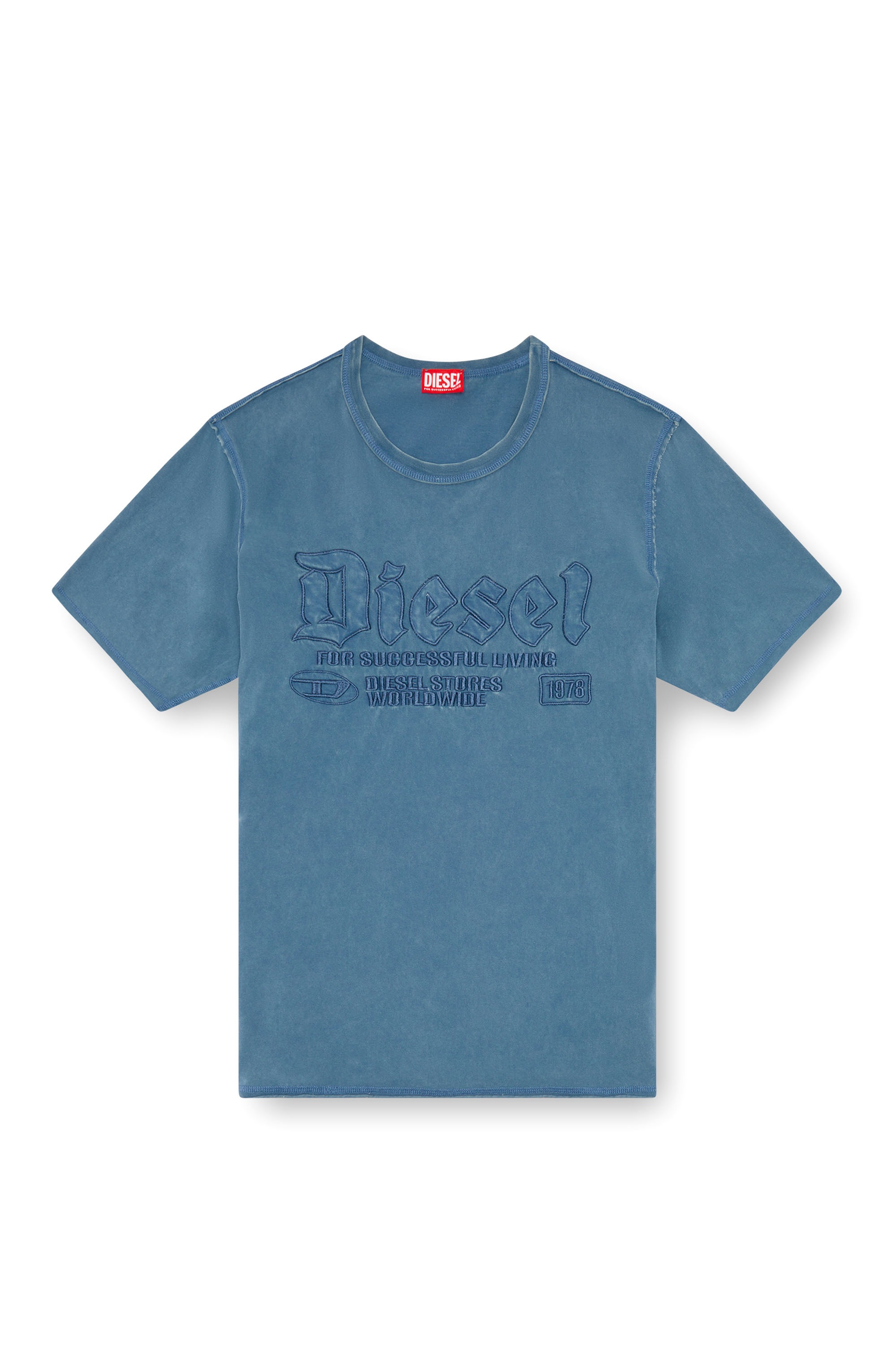 Diesel - T-RAWJUST, Homme T-shirt délavé avec broderie ton sur ton in Bleu - Image 3