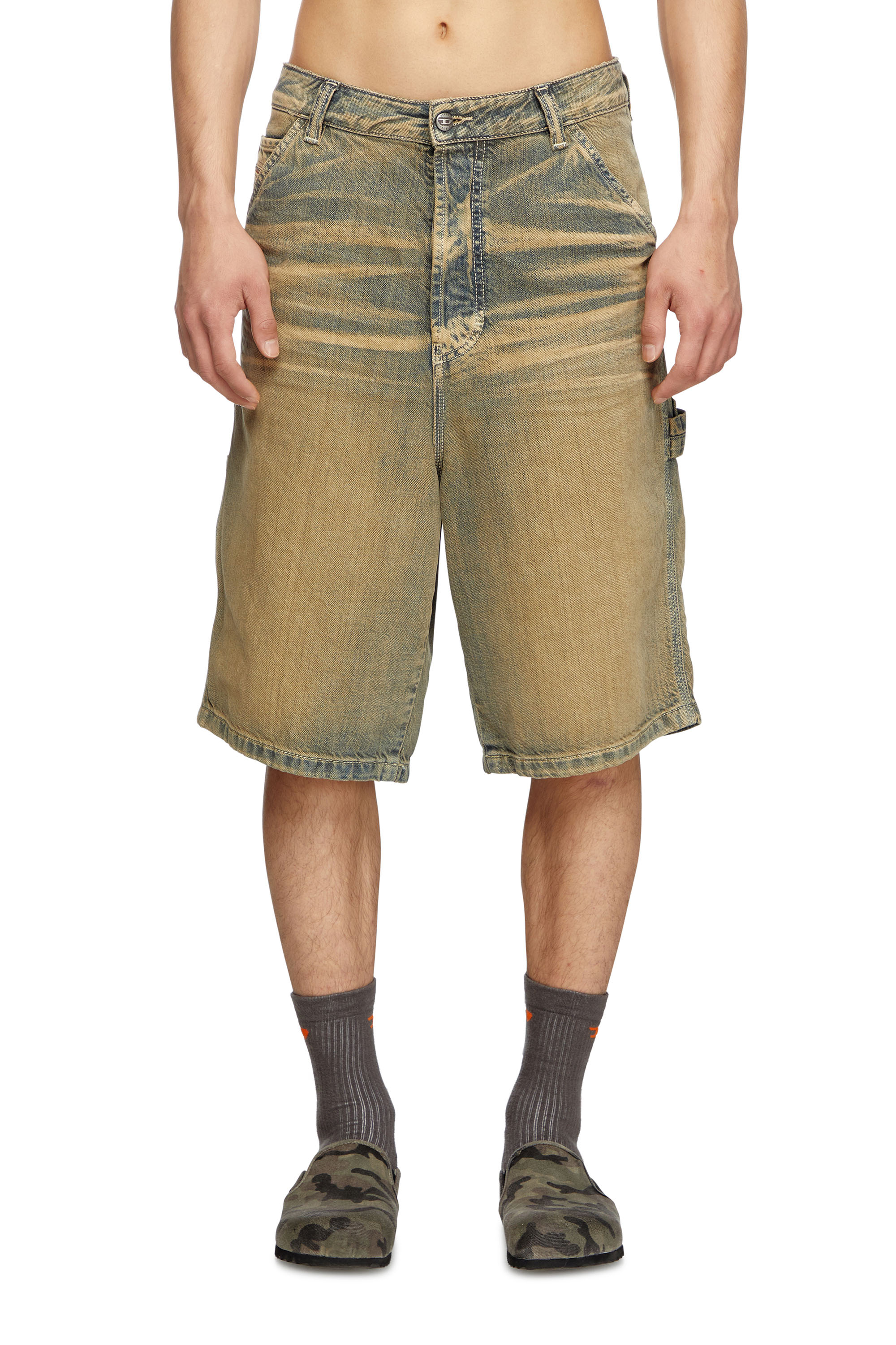 Diesel - D-LIVERY-SHORT, Man's Utility shorts in gold-brush denim in Brown/Blue - 2