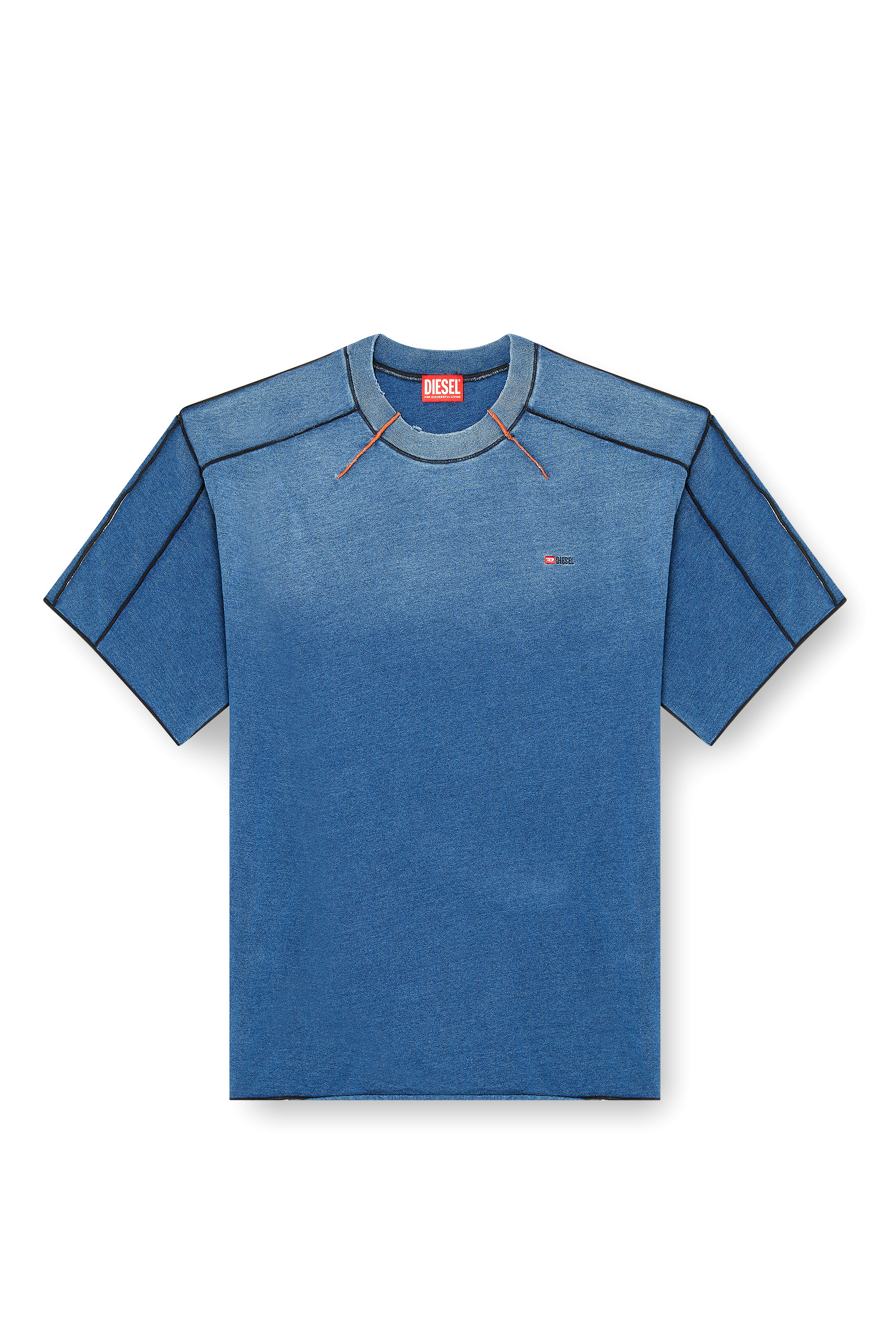 Diesel - T-CRAOXT, Man's Cotton T-shirt with contrasting overlock stitching in Blue - 3