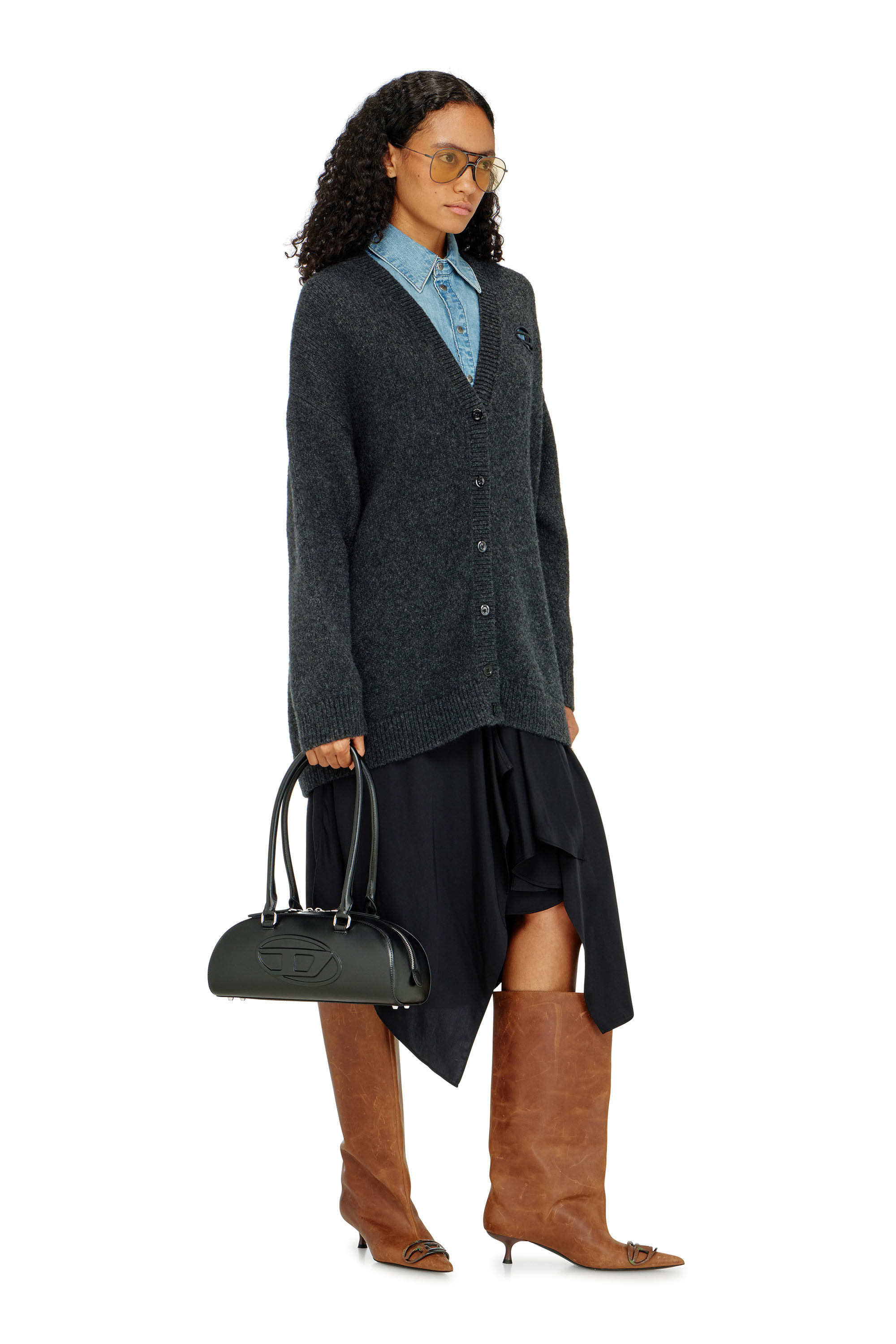 Diesel - M-AREELA, Damen Cardigan aus Woll- und Alpakamischung in Schwarz/Grau - 2