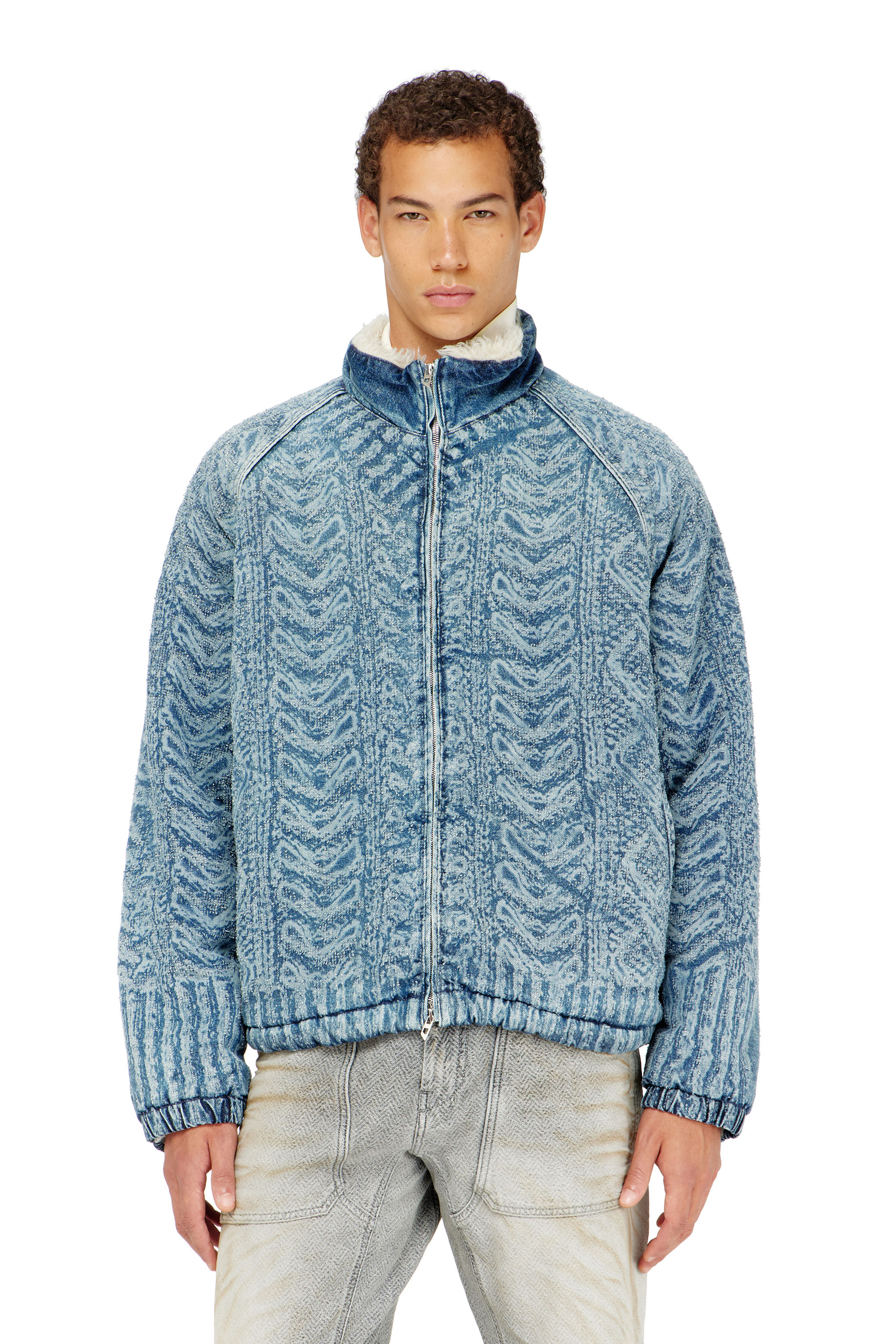 Diesel - D-KRAPS-S, Herren Jacke aus Denim mit Zopfmuster-Effekt in Dunkelblau - 1