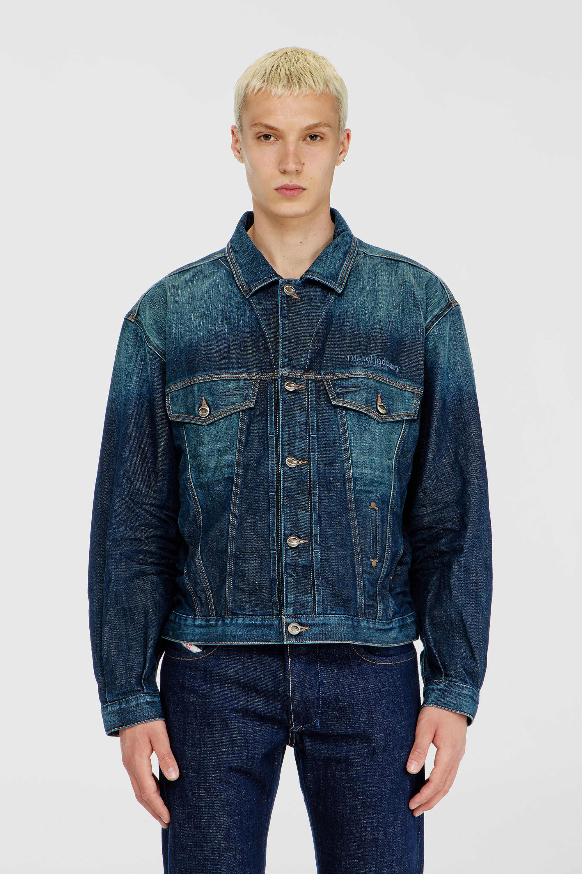 Diesel - D-DENVER-CL, Unisex's Trucker jacket in selvedge denim in Medium blue - 1