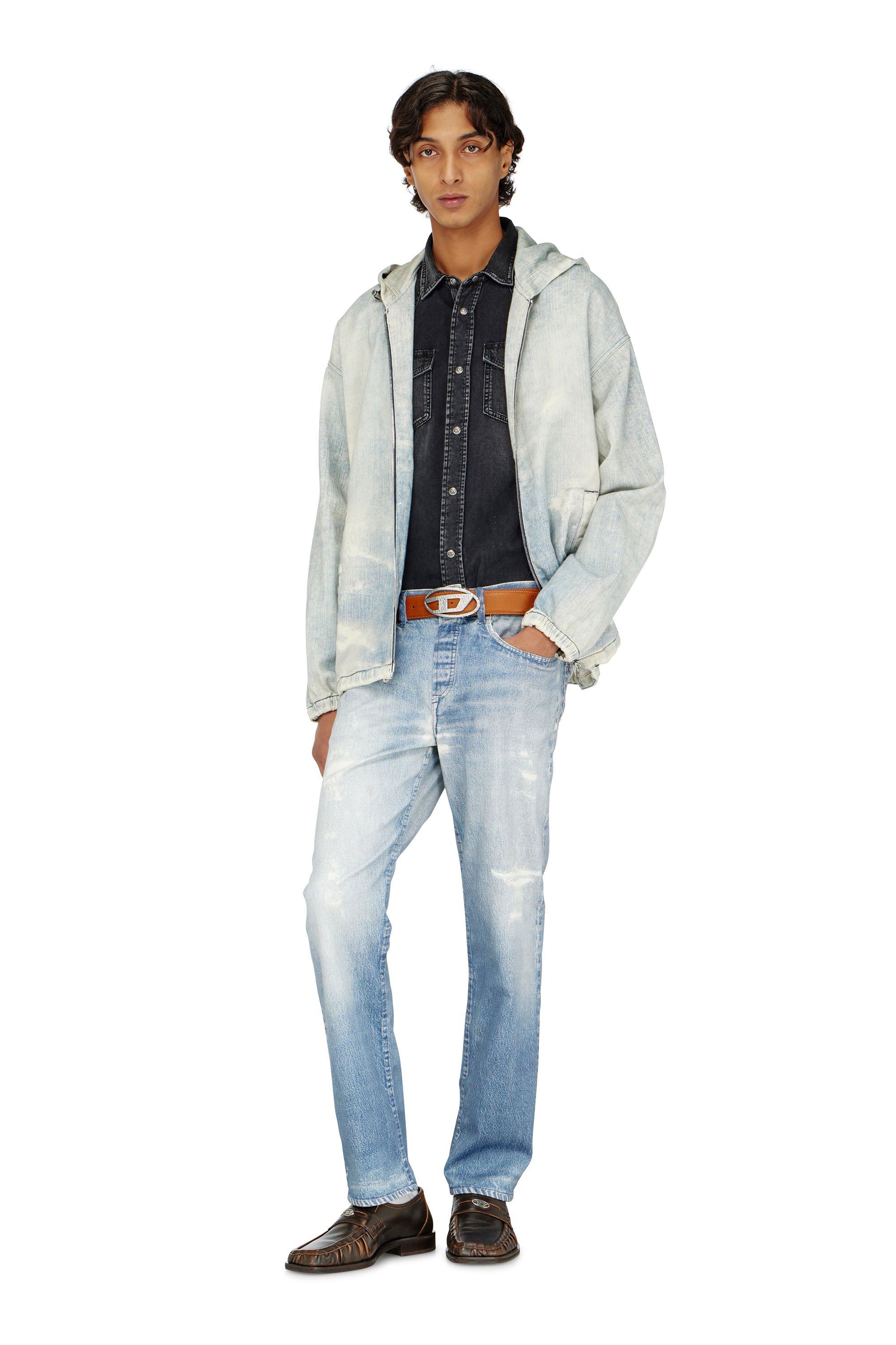 Diesel - D-WYNNY JOGG, Giacca JoggJeans con cappuccio effetto trompe l&rsquo;oeil Uomo in Blu - 1