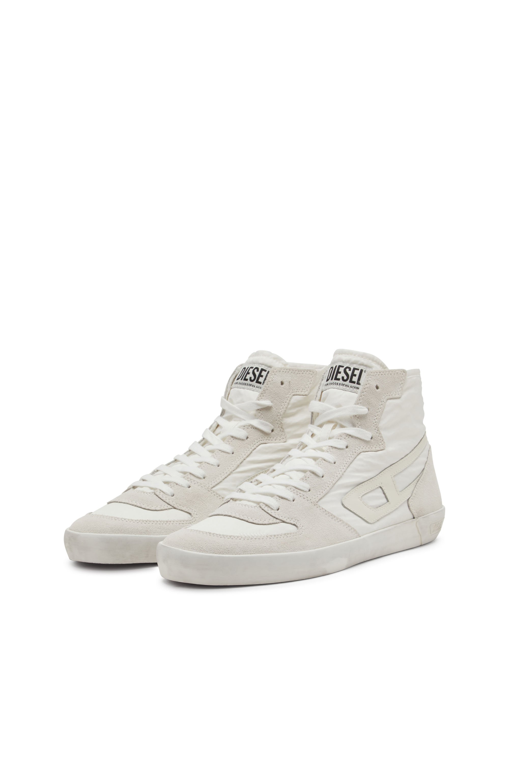 Diesel - S-LEROJI D-1 MID, Sneakers montantes matelassé en ripstop et cuir suédé Homme in Blanc - 8