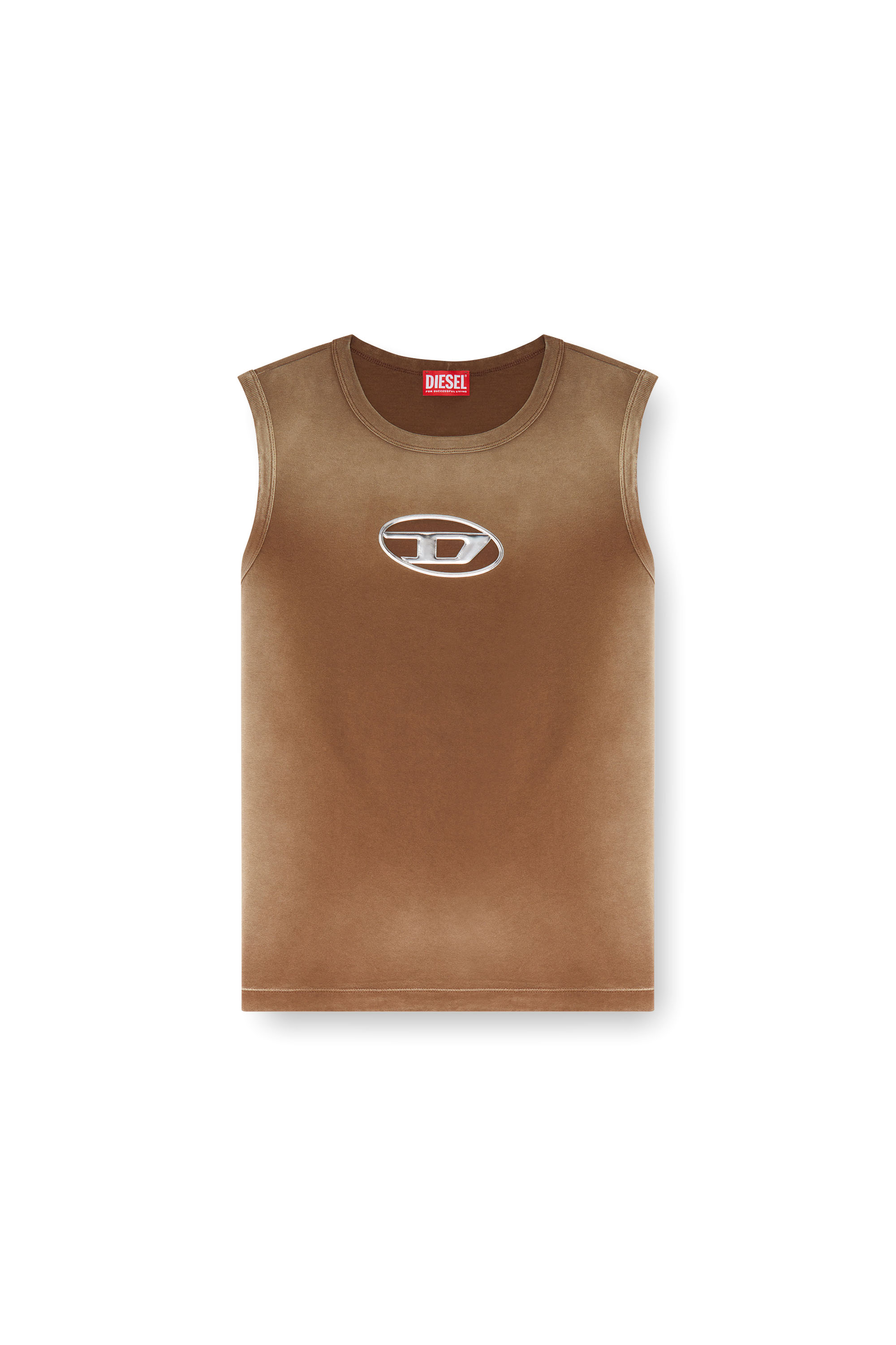 Diesel - T-BRICO, Herren Verblasstes Tanktop mit aufgeschäumtem Oval D in Braun - 3