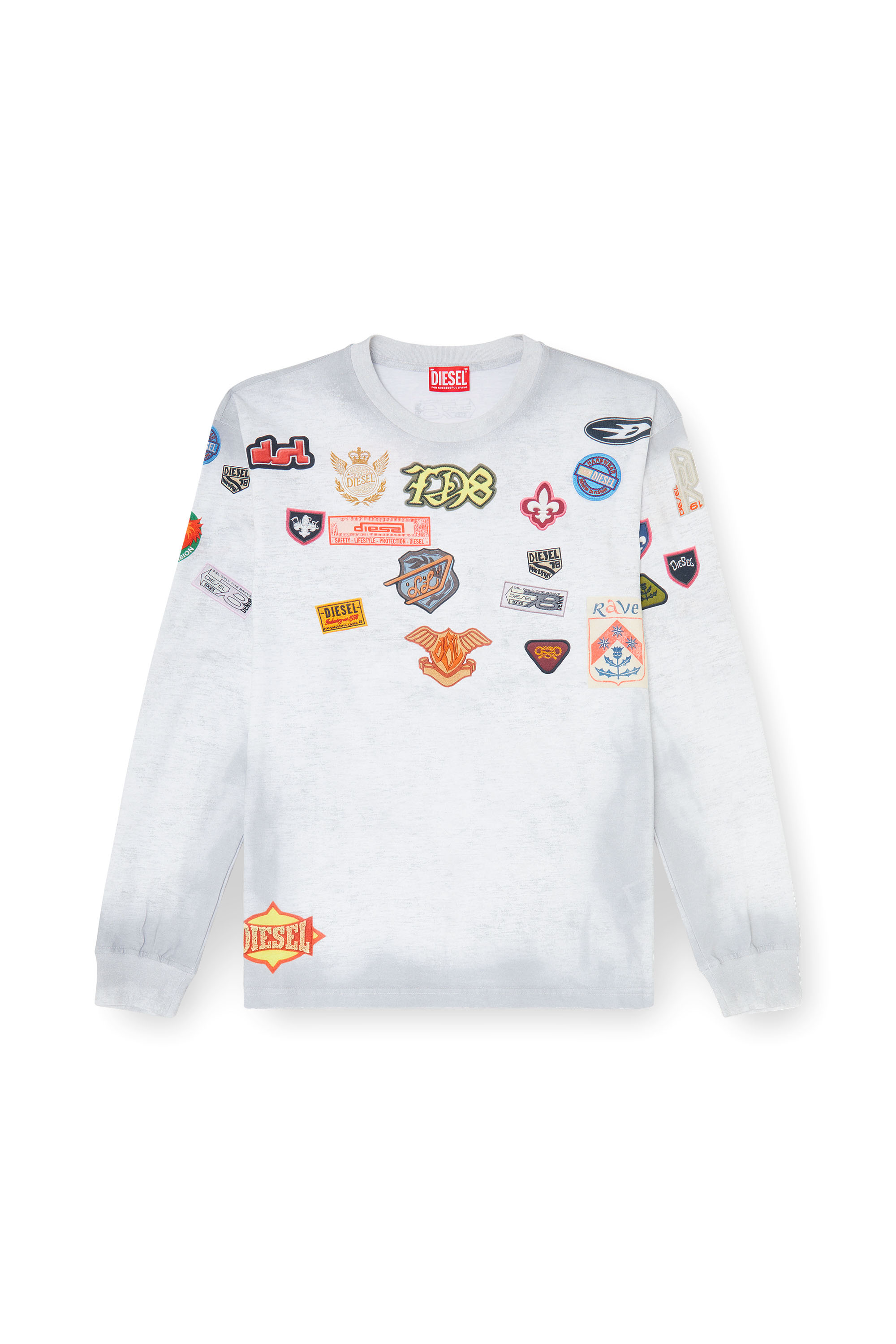 Diesel - T-NORME-LS-PATCHES, Herren Langarm-T-Shirt mit all-over patches print in Wei&szlig; - 3