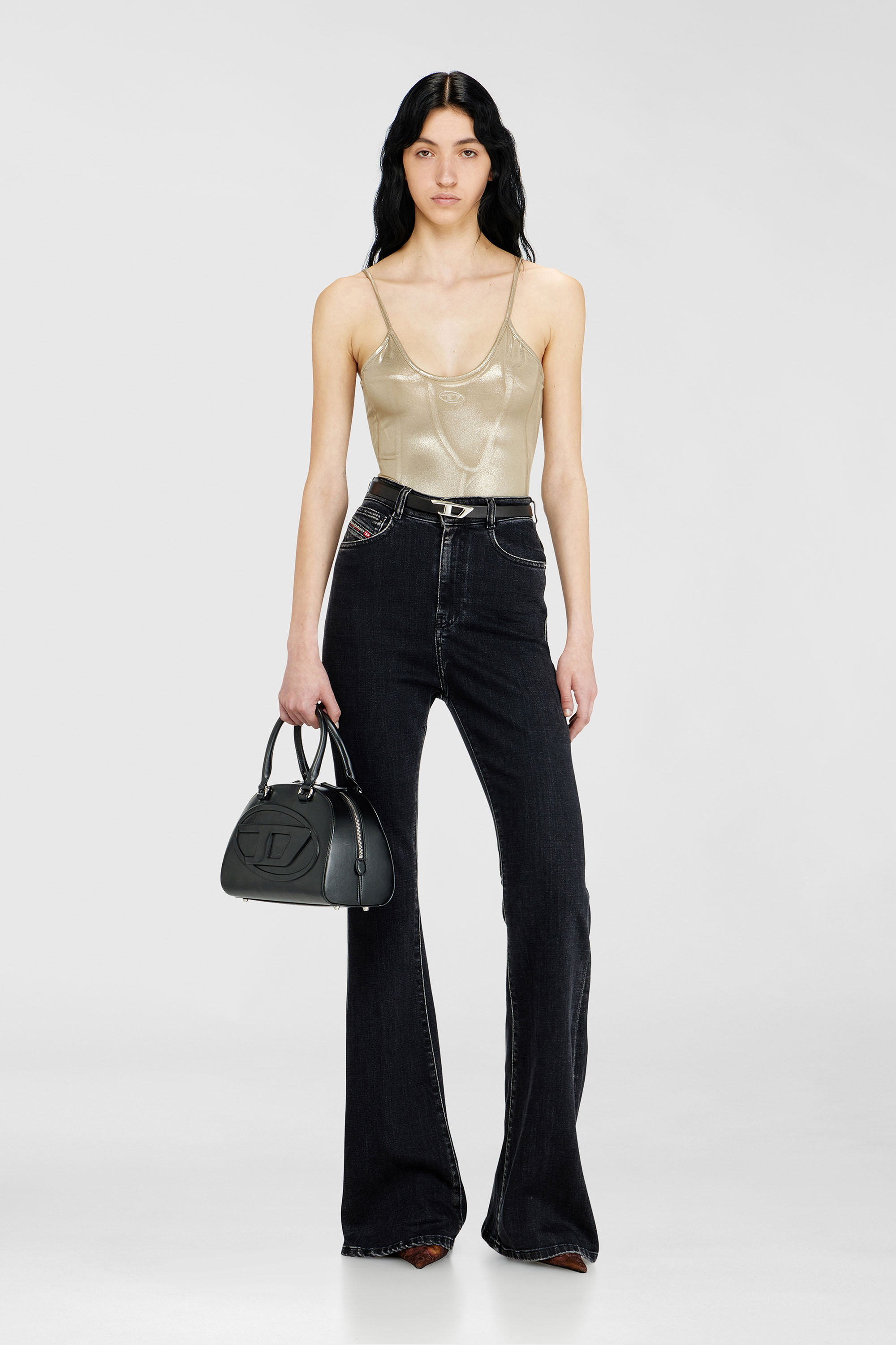 Diesel - T-IMYNY, Body in jersey lucido con girocollo Donna in Oro - 2