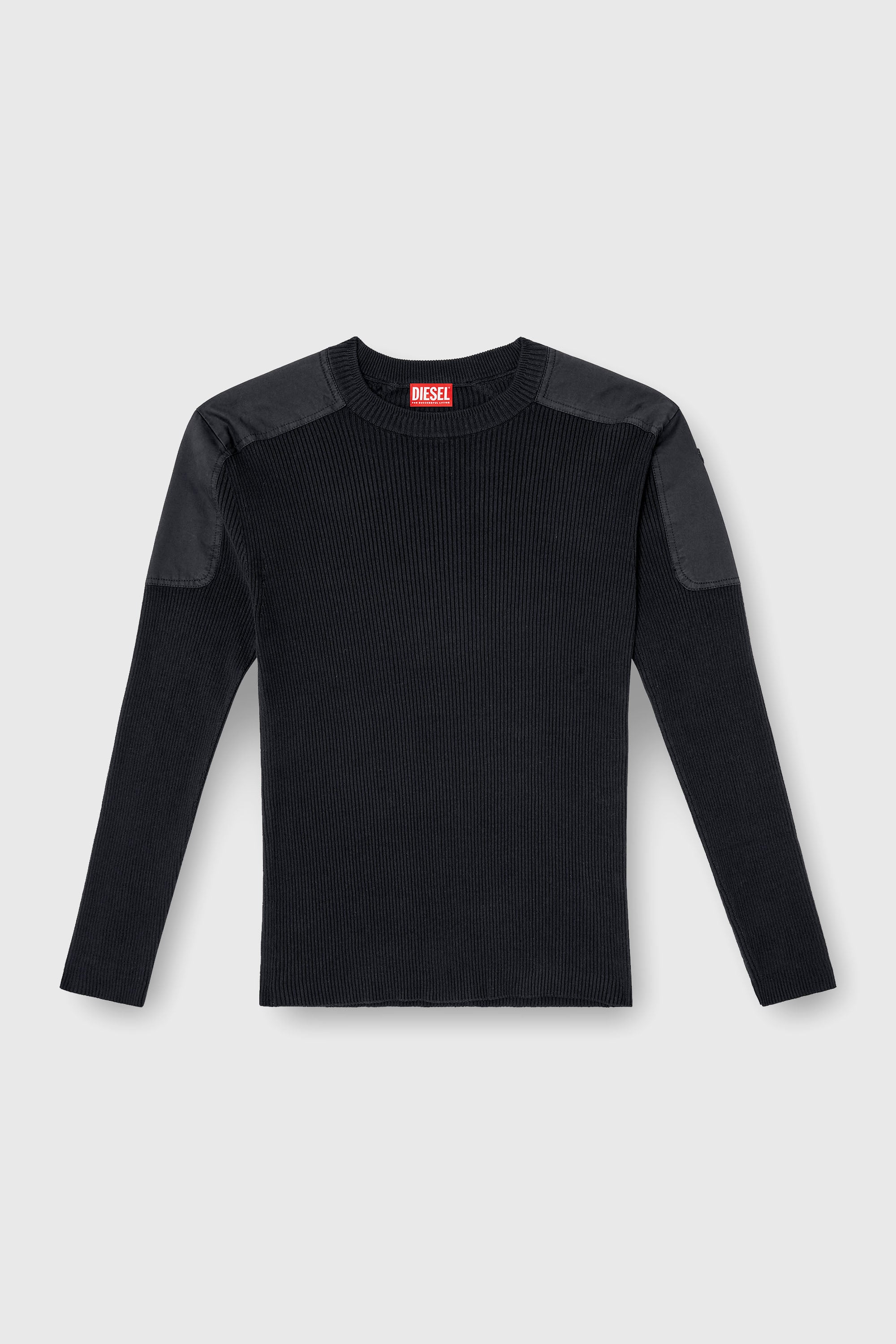 Diesel - K-MARTIN, Pull c&ocirc;tel&eacute; avec empi&egrave;cements aux &eacute;paules Homme in Noir - 2
