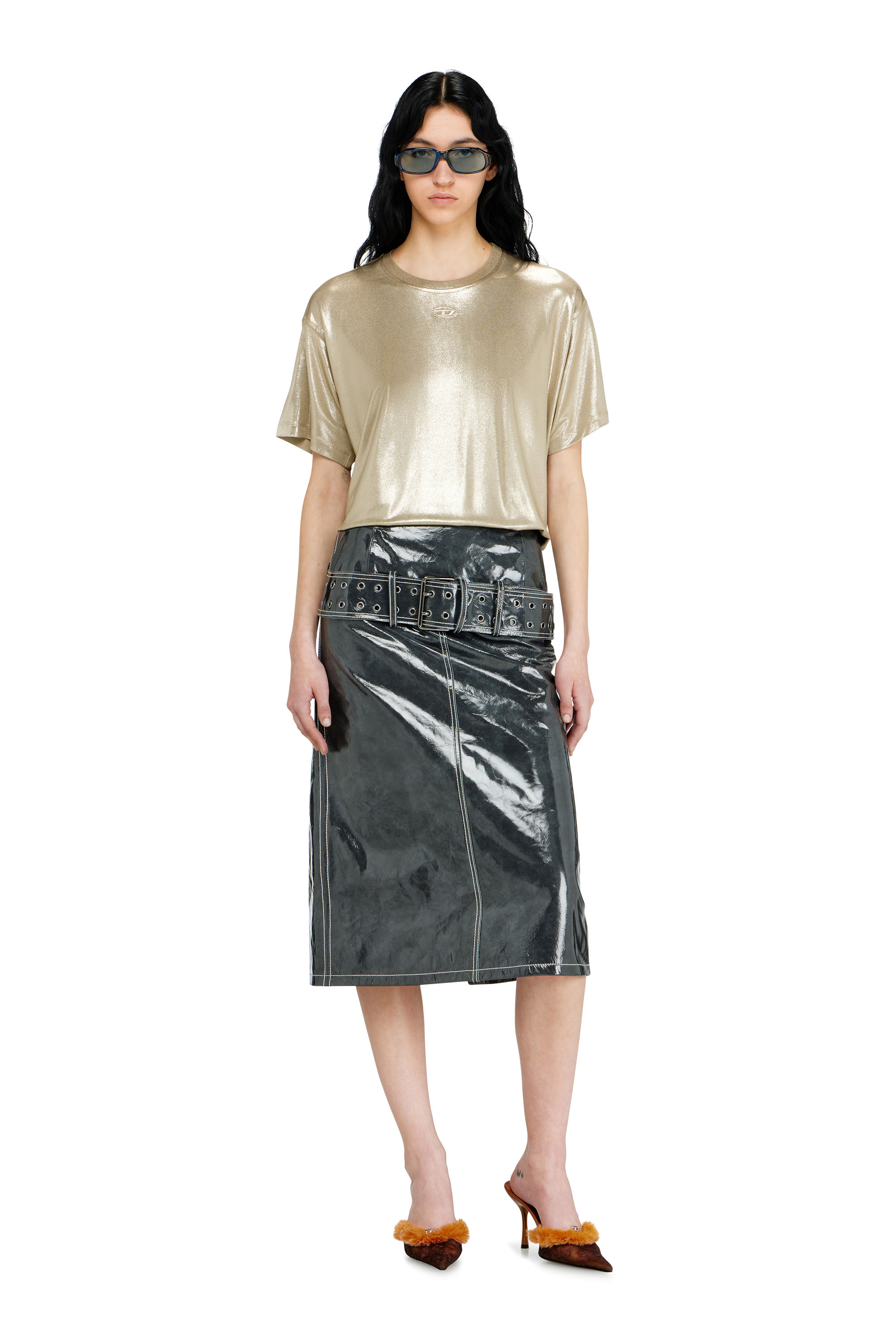 Diesel - T-NORMY-AA2, Damen Jersey-T-Shirt mit Metallic-Finish in Beige - 2