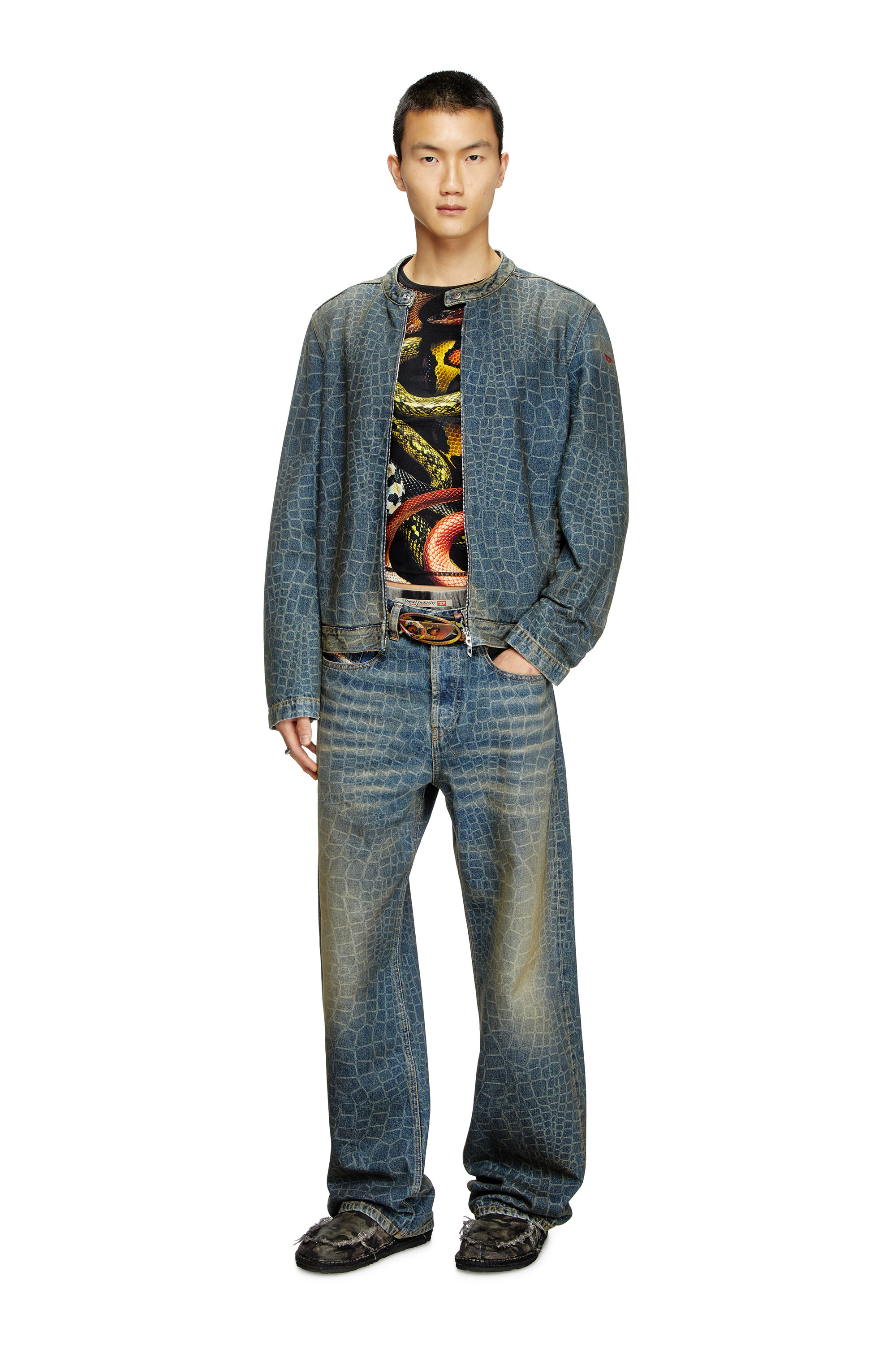 Diesel - CL-D-GLORY-SNAKE, Giacca stile moto in denim stampa snake Uomo in Blu - 2