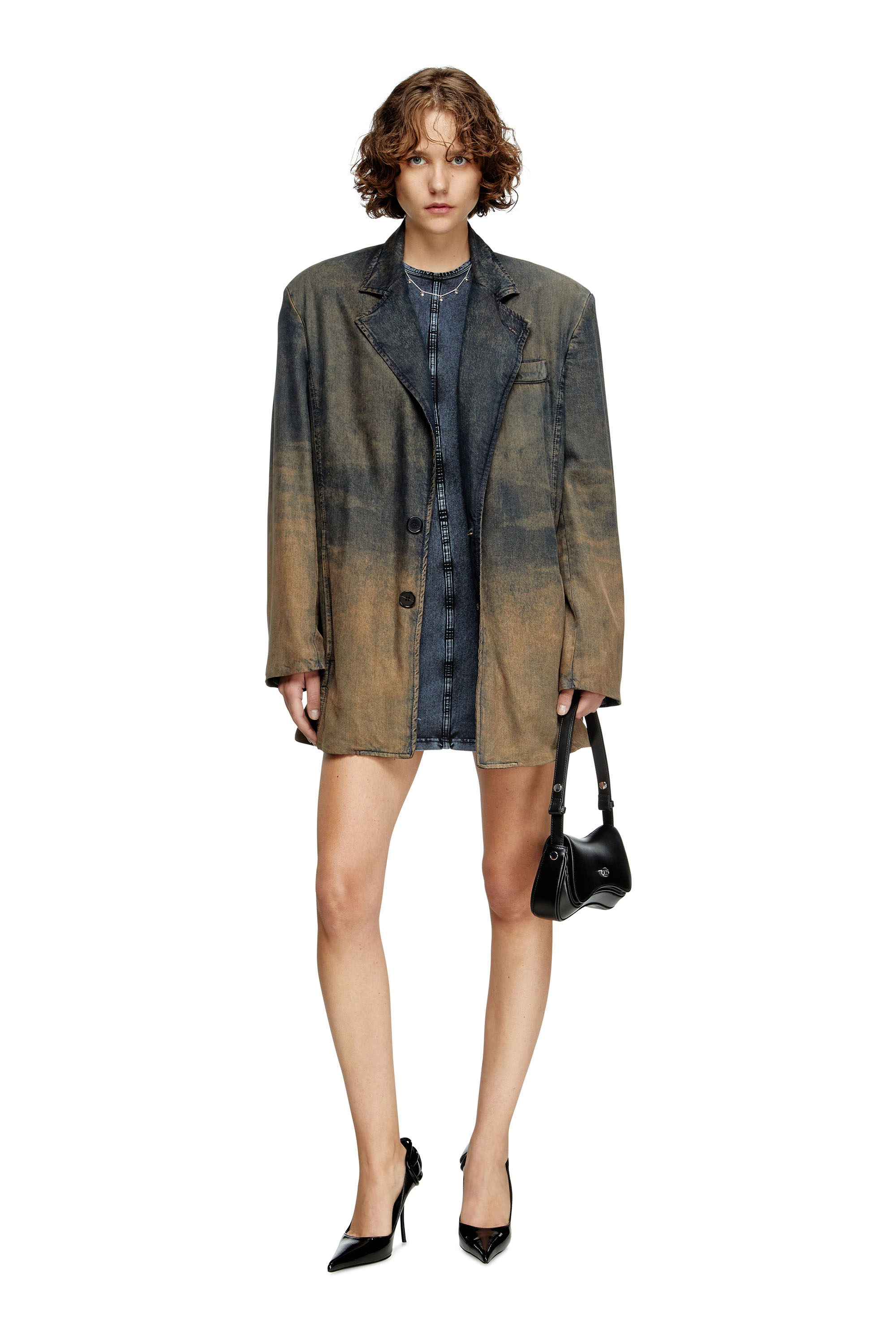 Diesel - D-CUPSLEEVES, Mini-robe en jersey effet denim Femme in Bleu - 1