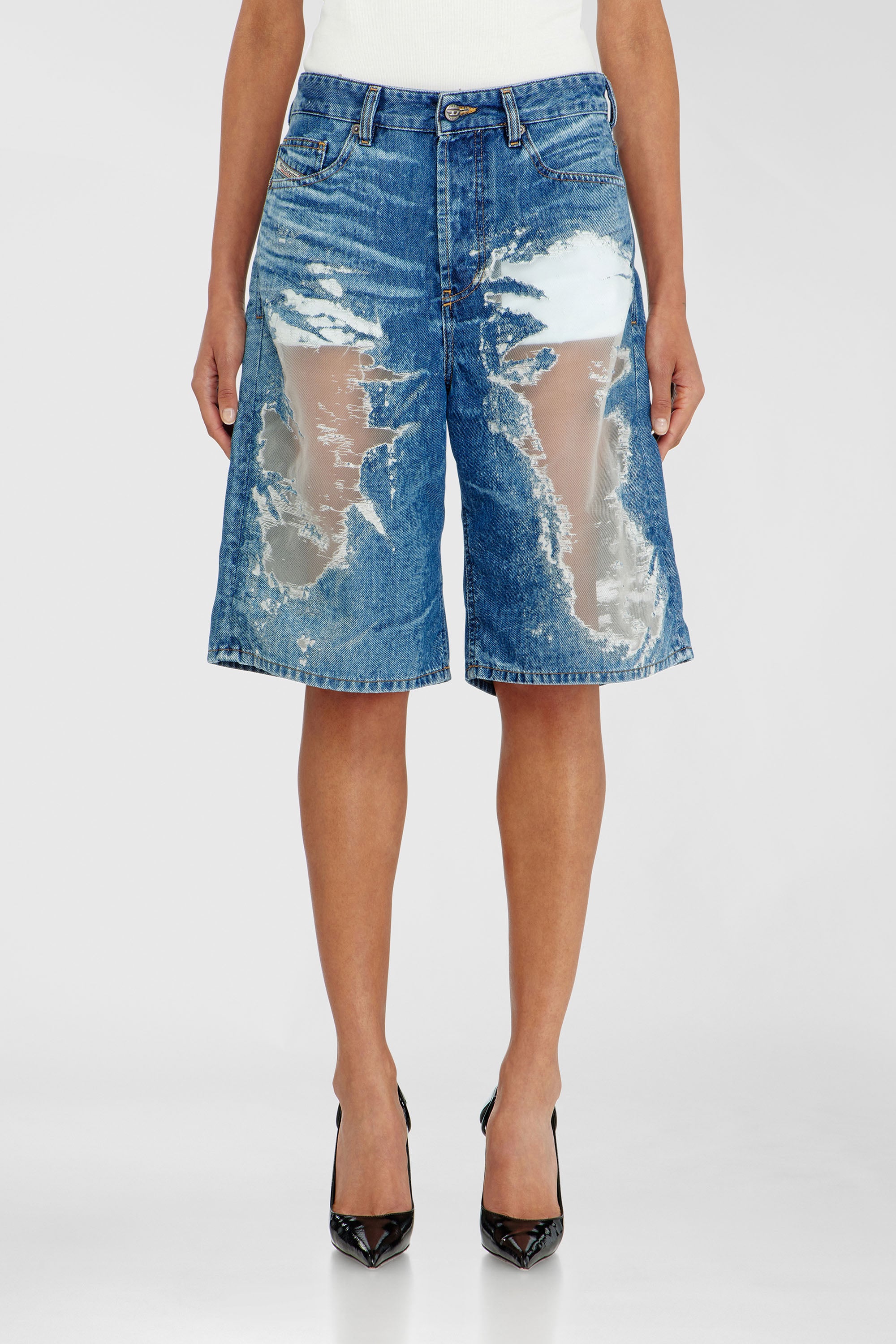 Diesel - PR-DE-SIRE-SHORT, Unisex Shorts aus devor&eacute;-denim in Mittelblau - 2