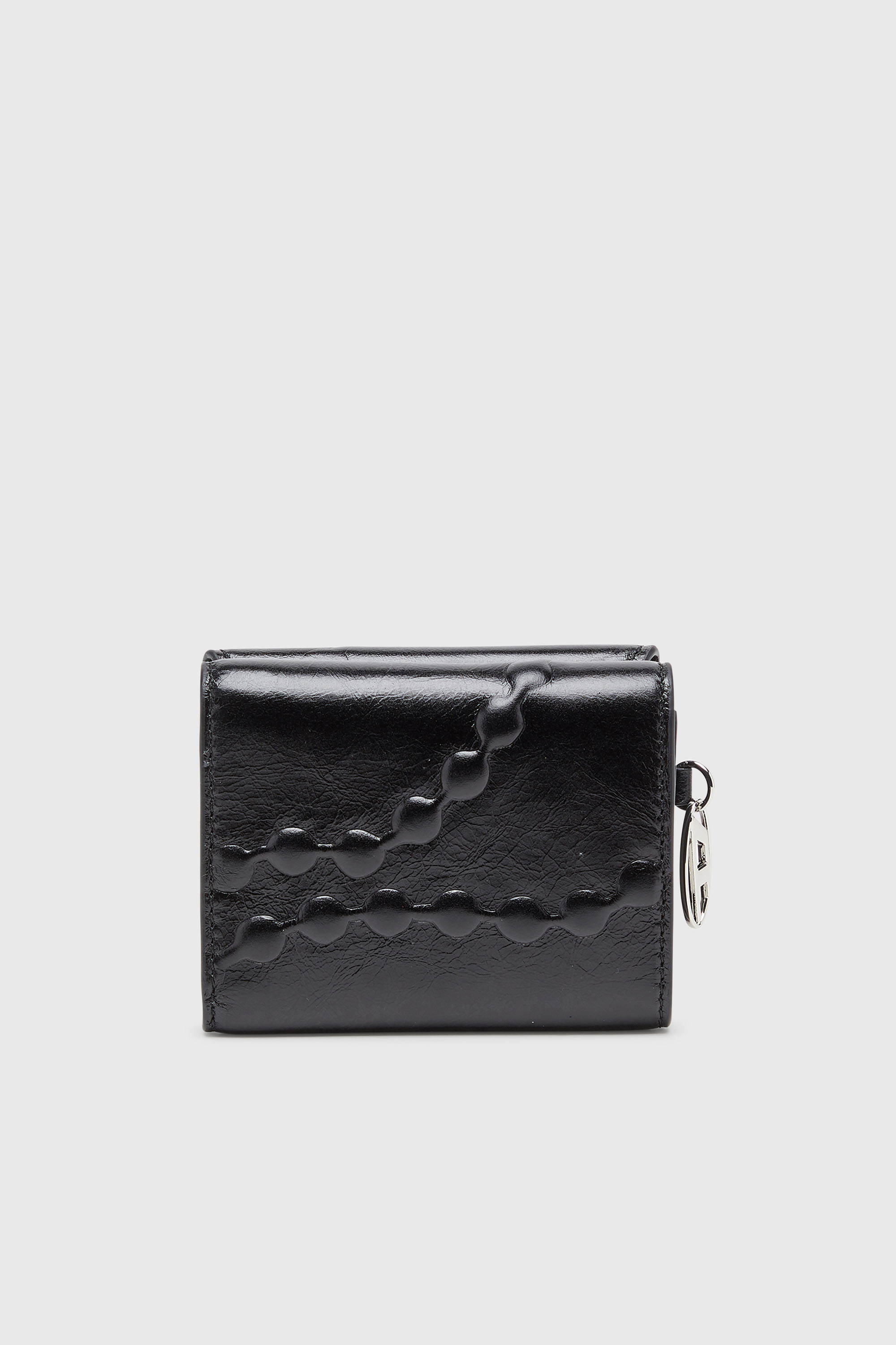 Diesel - OVAL-D TRI FOLD ZIP COIN XS II, Portafoglio tri-fold in pelle con motivo embossato Donna in Nero - 2